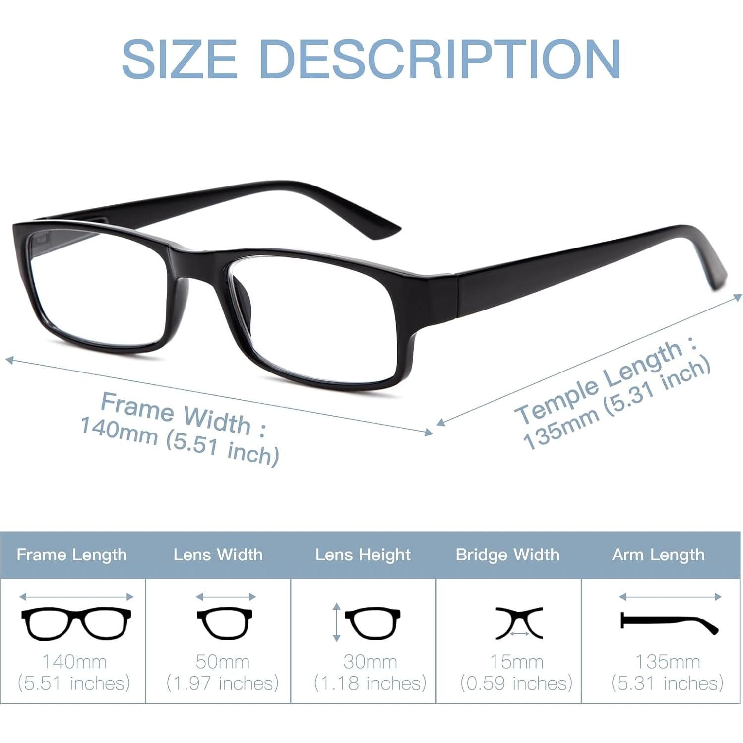 Gafas de lectura ligeras con bloqueo de luz azul - 3.5x - Negro