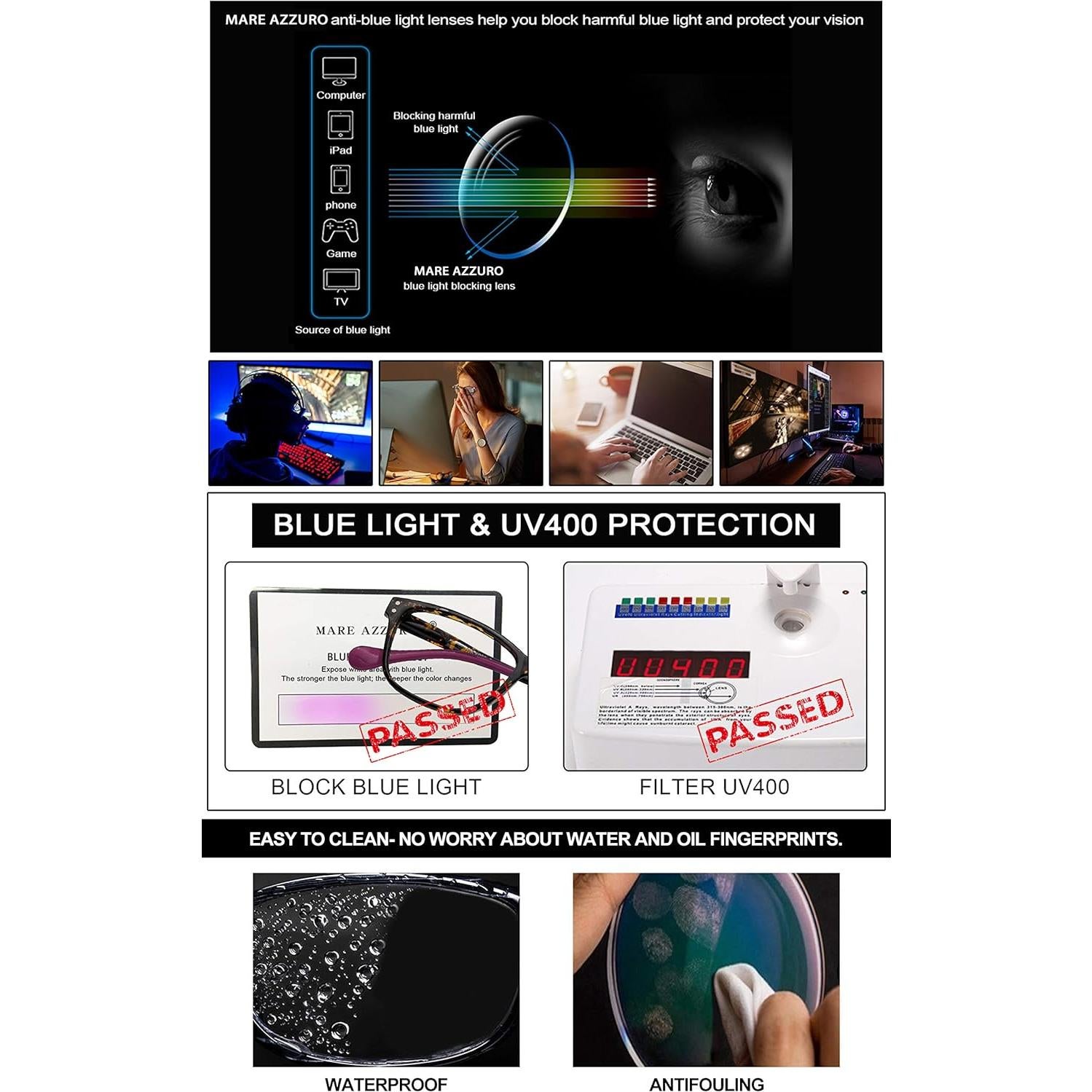 Gafas de Lectura Progresivas MARE AZZURO Mujeres 3.5x Bloqueo Azul