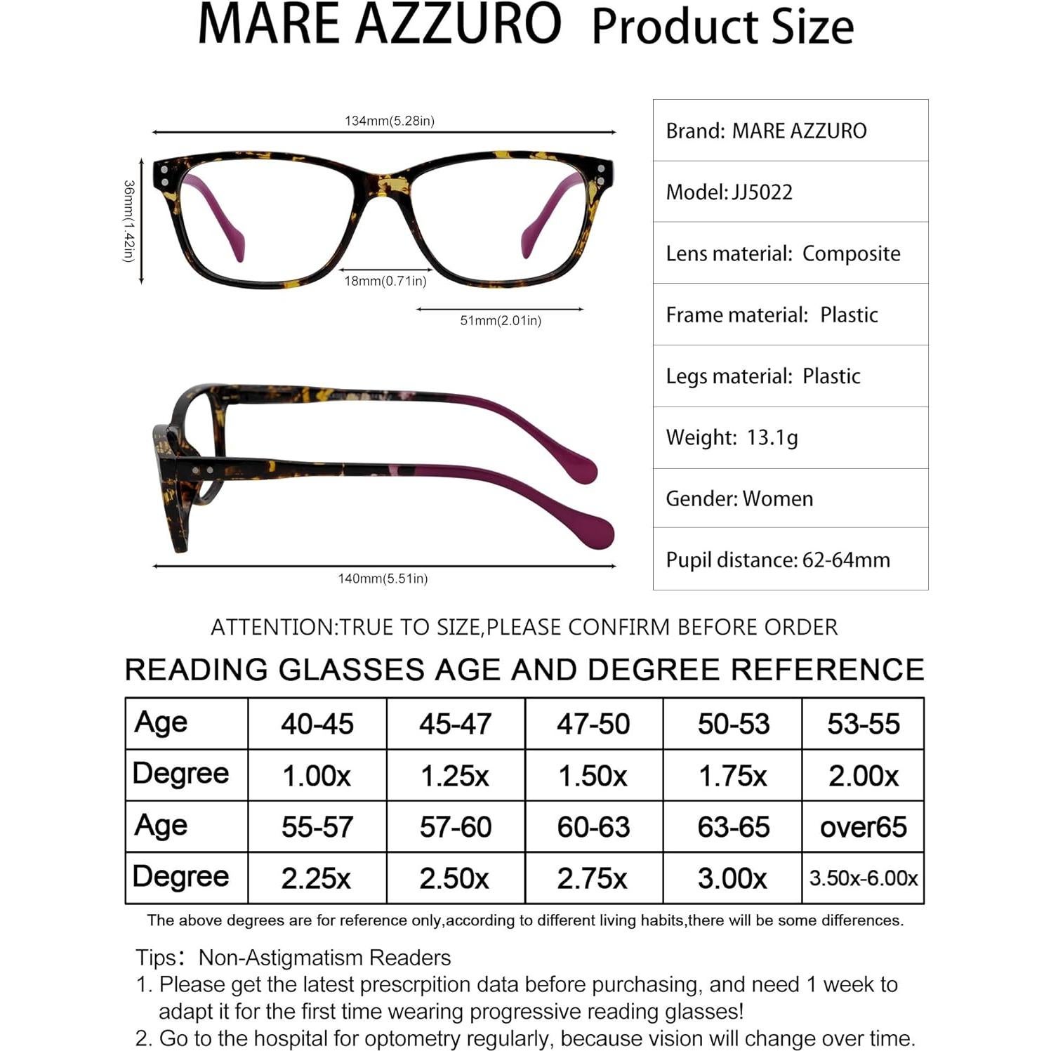 Gafas de Lectura Progresivas MARE AZZURO Mujeres 3.5x Bloqueo Azul