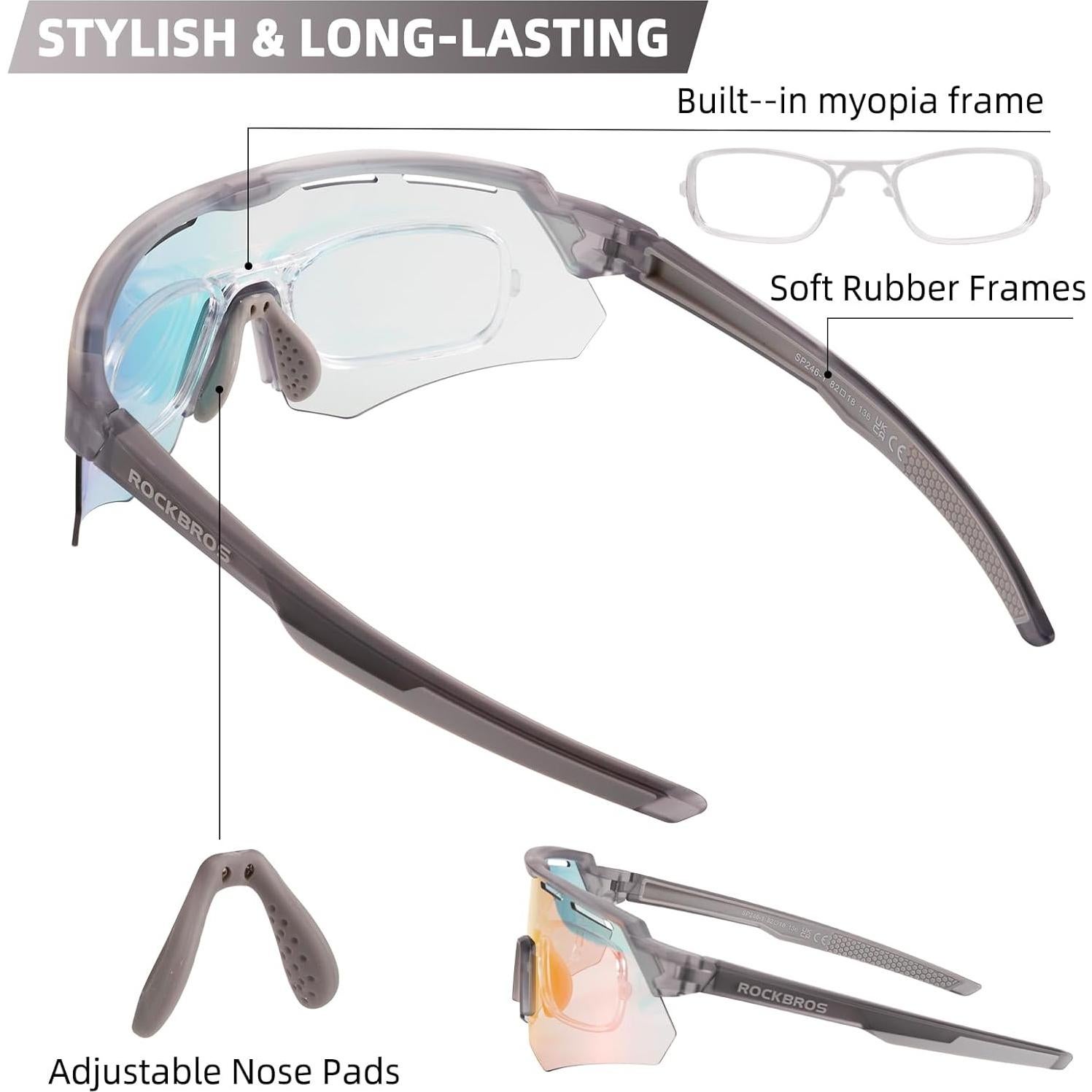 Gafas de Ciclismo Fotoquímicas ROCKBROS UV400 Gris/Rojo