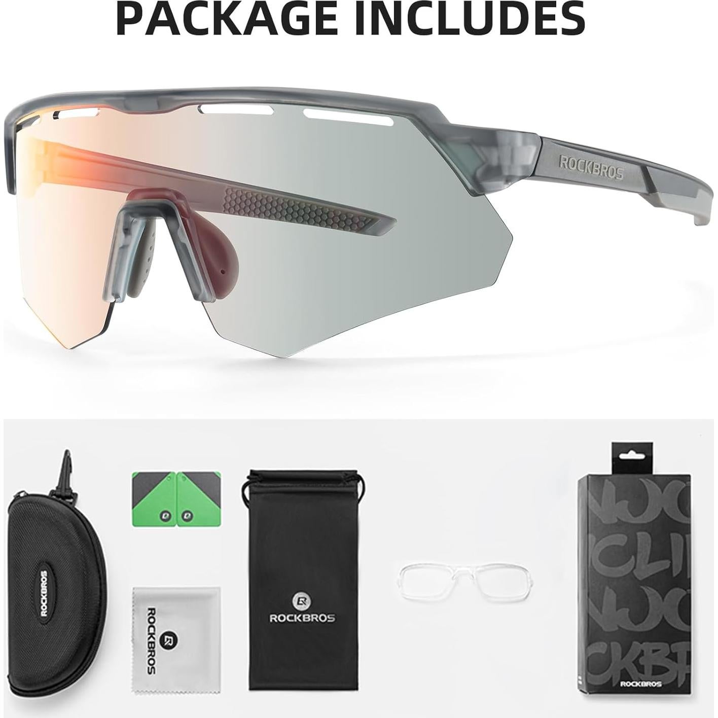 Gafas de Ciclismo Fotoquímicas ROCKBROS UV400 Gris/Rojo