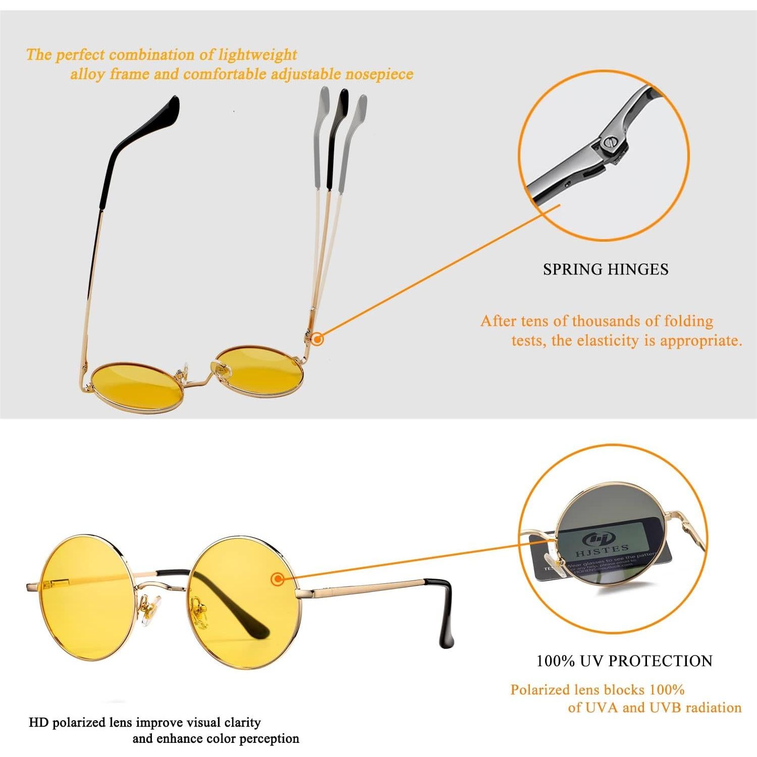 Gafas de sol redondas polarizadas HJSTES UV400 unisex