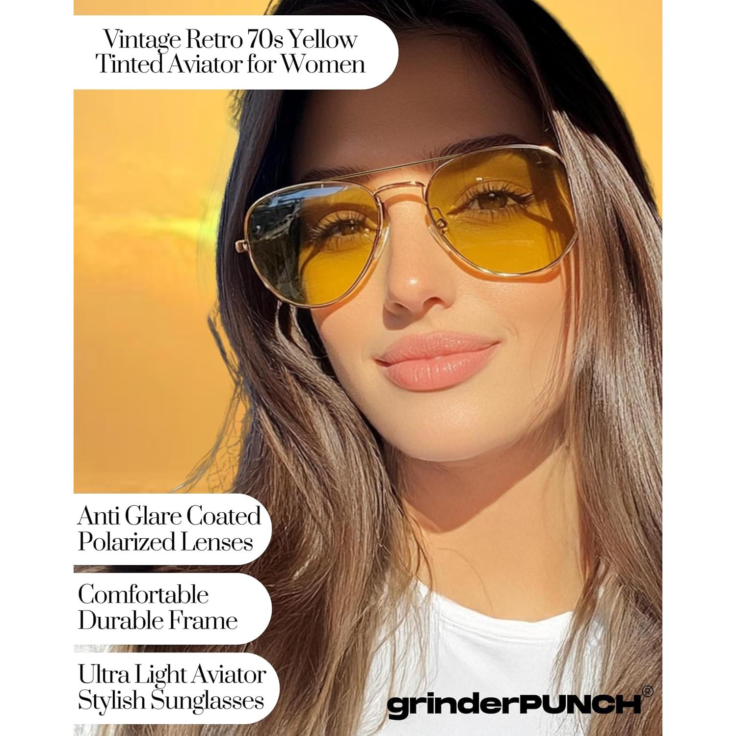 Gafas de Sol Unisex Aviador grinderPUNCH - Marco Dorado y Lentes Amarillas UV400