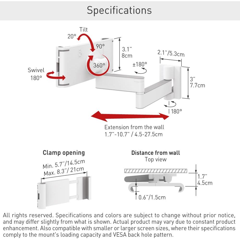 Soporte de Tablet Barkan T54 7-12" Pared 360° Movimiento Completo