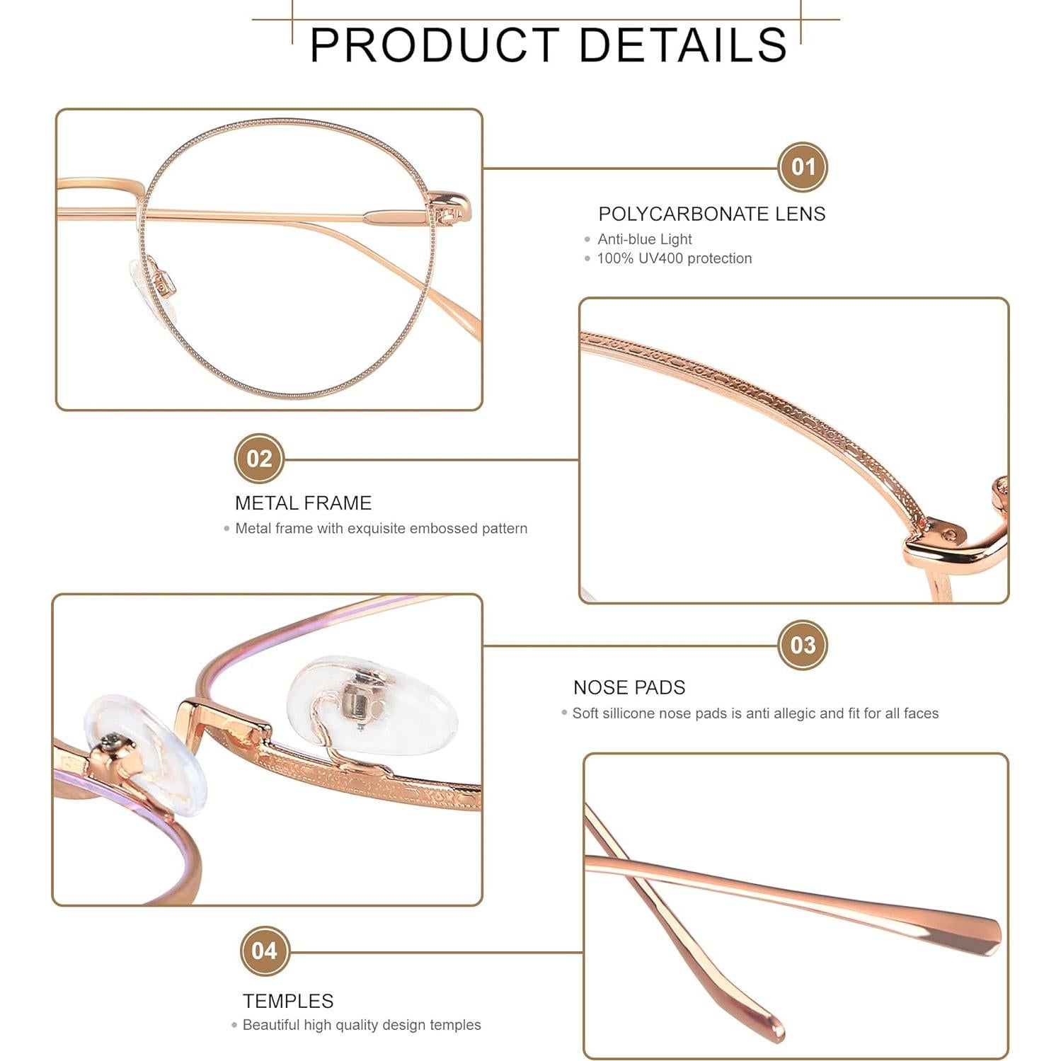 Gafas de bloqueo de luz azul ANDWOOD unisex 2pack oro rosa y negro