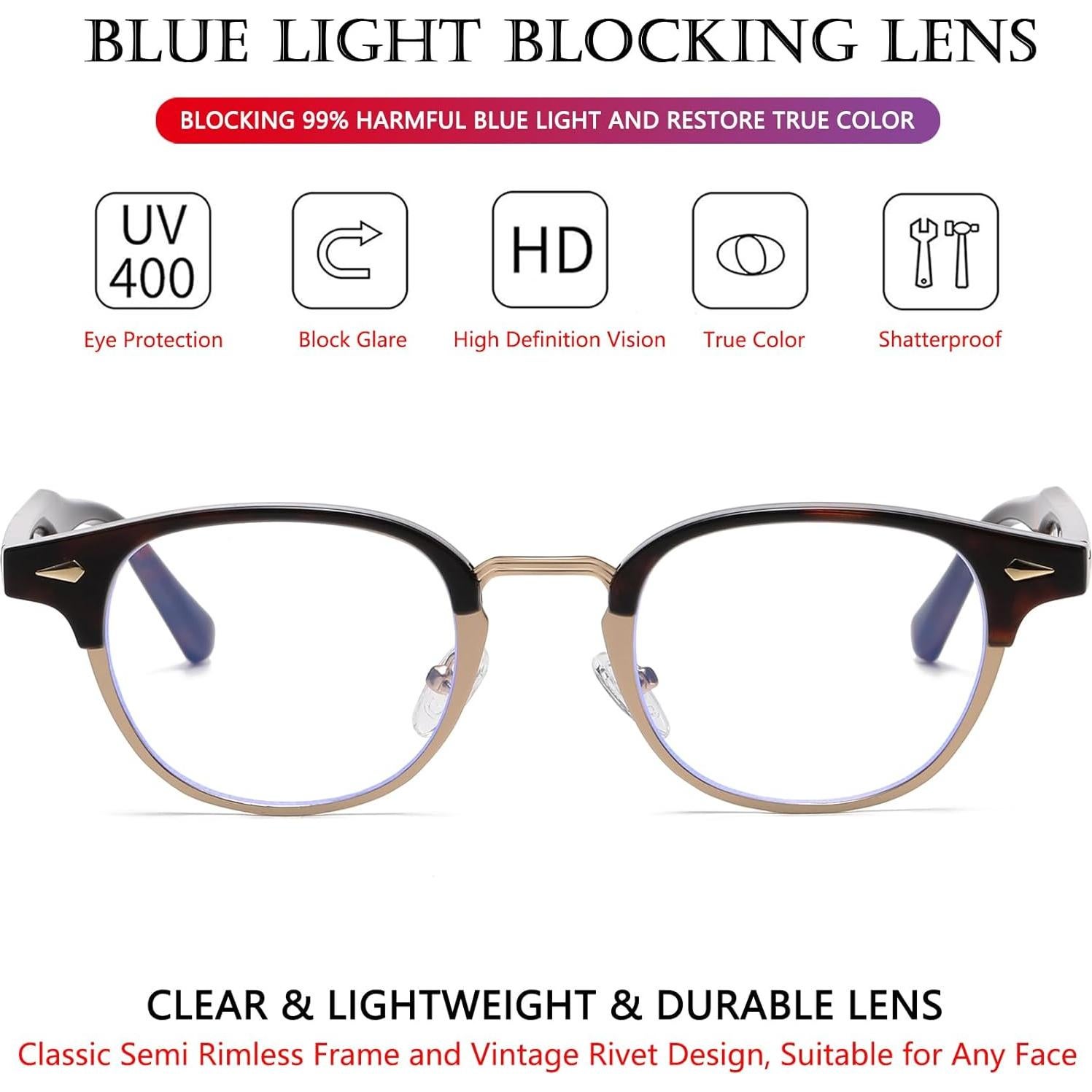 Gafas Retro AIEYEZO Semi-Aro Luz Azul Unisex 47mm Carey/Oro