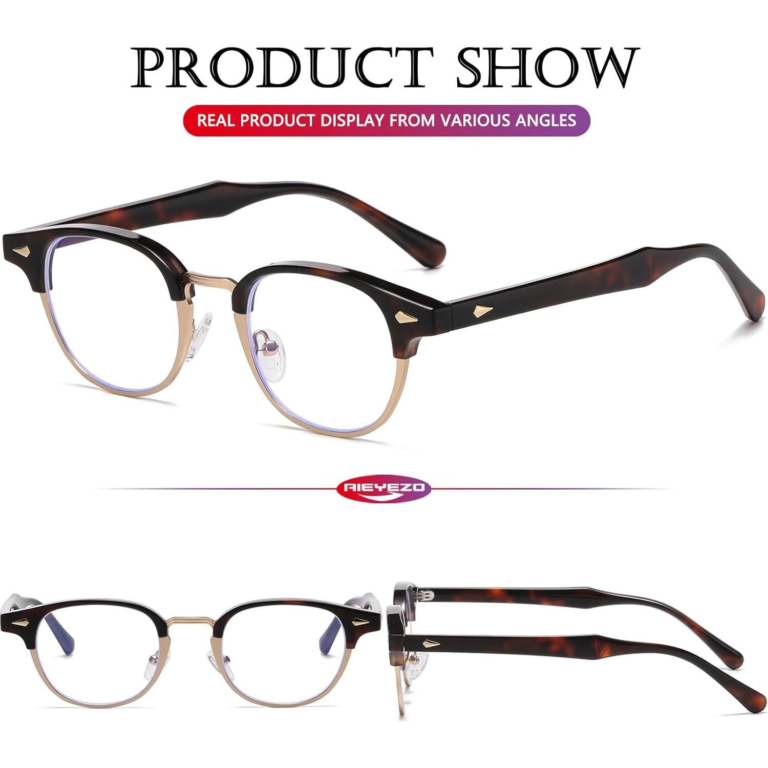 Gafas Retro AIEYEZO Semi-Aro Luz Azul Unisex 47mm Carey/Oro