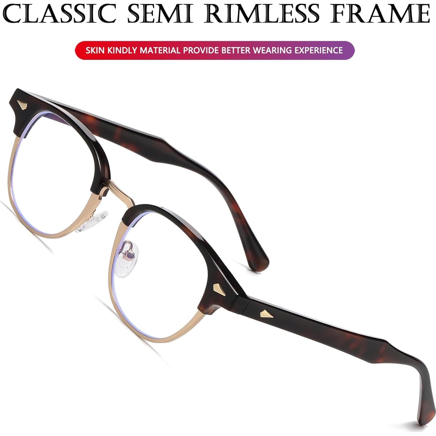 Gafas Retro AIEYEZO Semi-Aro Luz Azul Unisex 47mm Carey/Oro