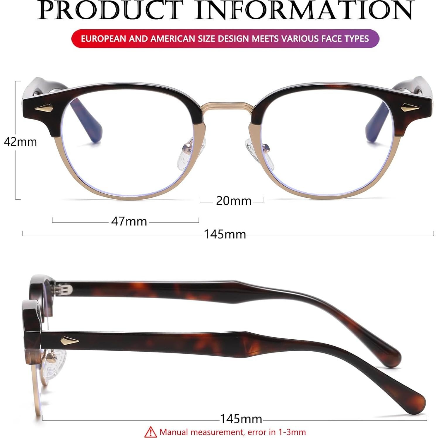 Gafas Retro AIEYEZO Semi-Aro Luz Azul Unisex 47mm Carey/Oro