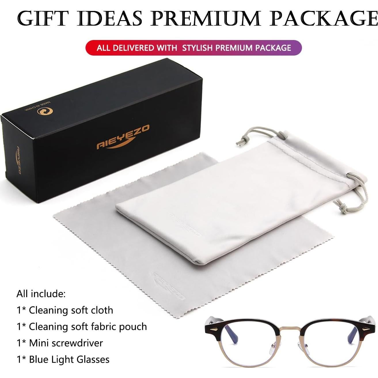 Gafas Retro AIEYEZO Semi-Aro Luz Azul Unisex 47mm Carey/Oro