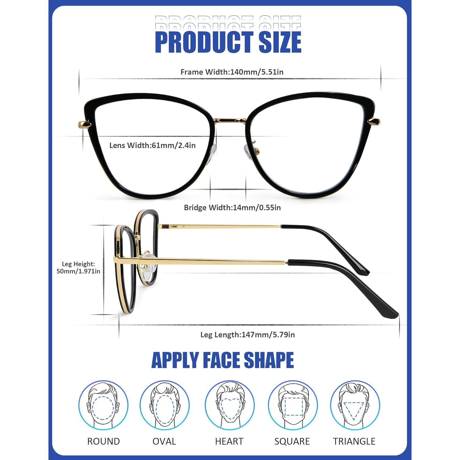 Gafas de Luz Azul ROWCHIC Ojo de Gato para Mujeres - Negros/Dorados