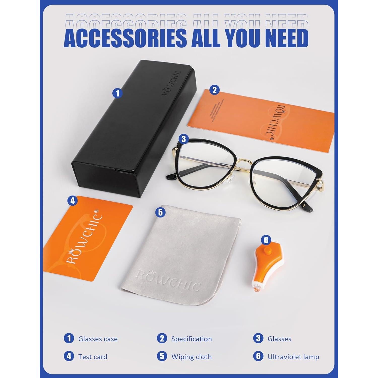 Gafas de Luz Azul ROWCHIC Ojo de Gato para Mujeres - Negros/Dorados