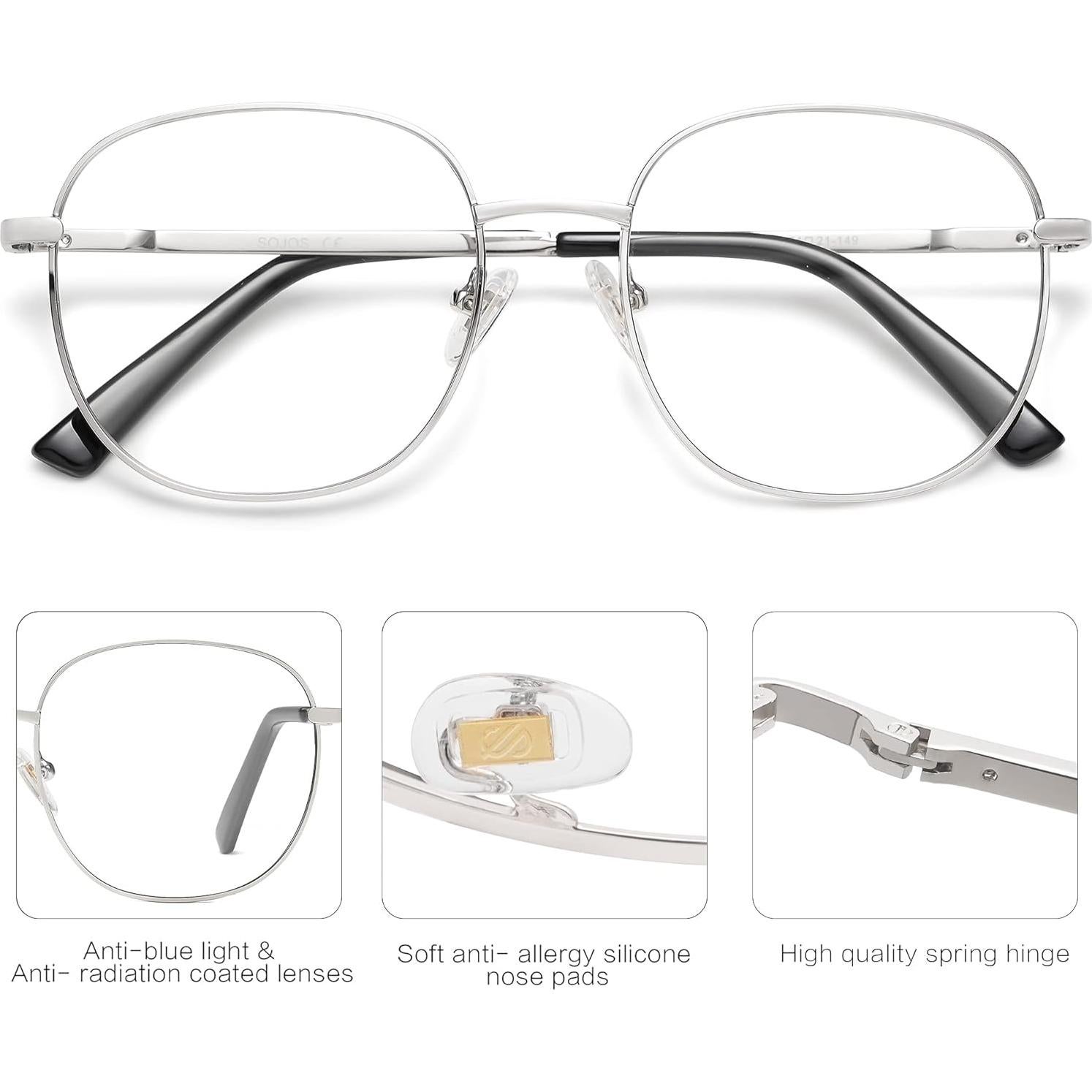 Gafas Cuadradas SOJOS SJ1137 Bloqueo Luz Azul Plata 54mm