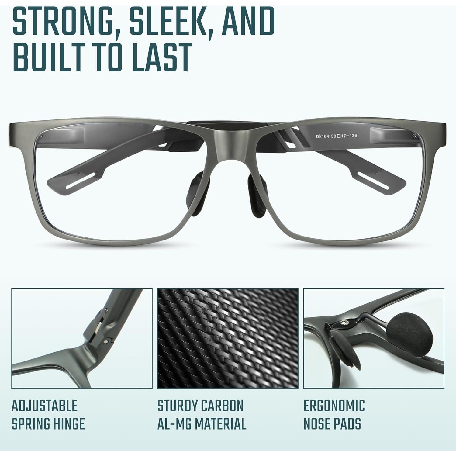 Gafas Anti Luz Azul TR90 UV400 para Hombres - Metal Gris