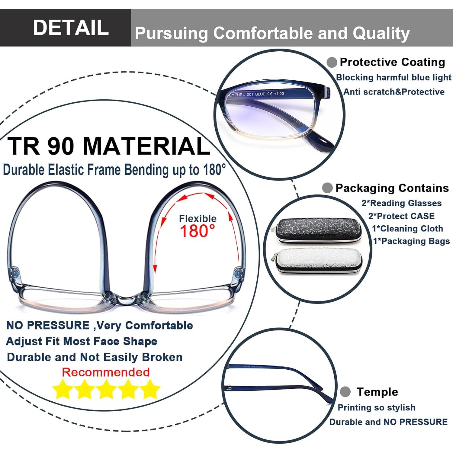 Gafas de Lectura EYEURL Unisex 2.25x Bloqueo Luz Azul