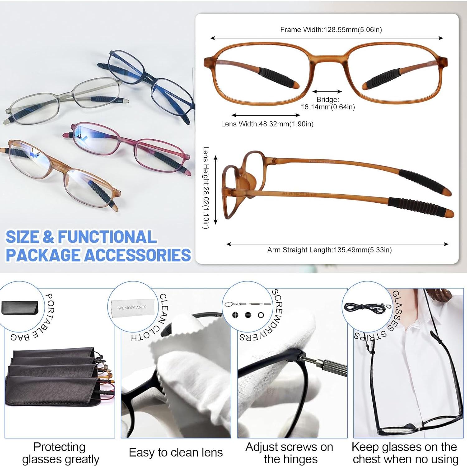 4 Paquetes de Gafas de Lectura WEMOOTANTS 1.5 con Bloqueo Luz Azul