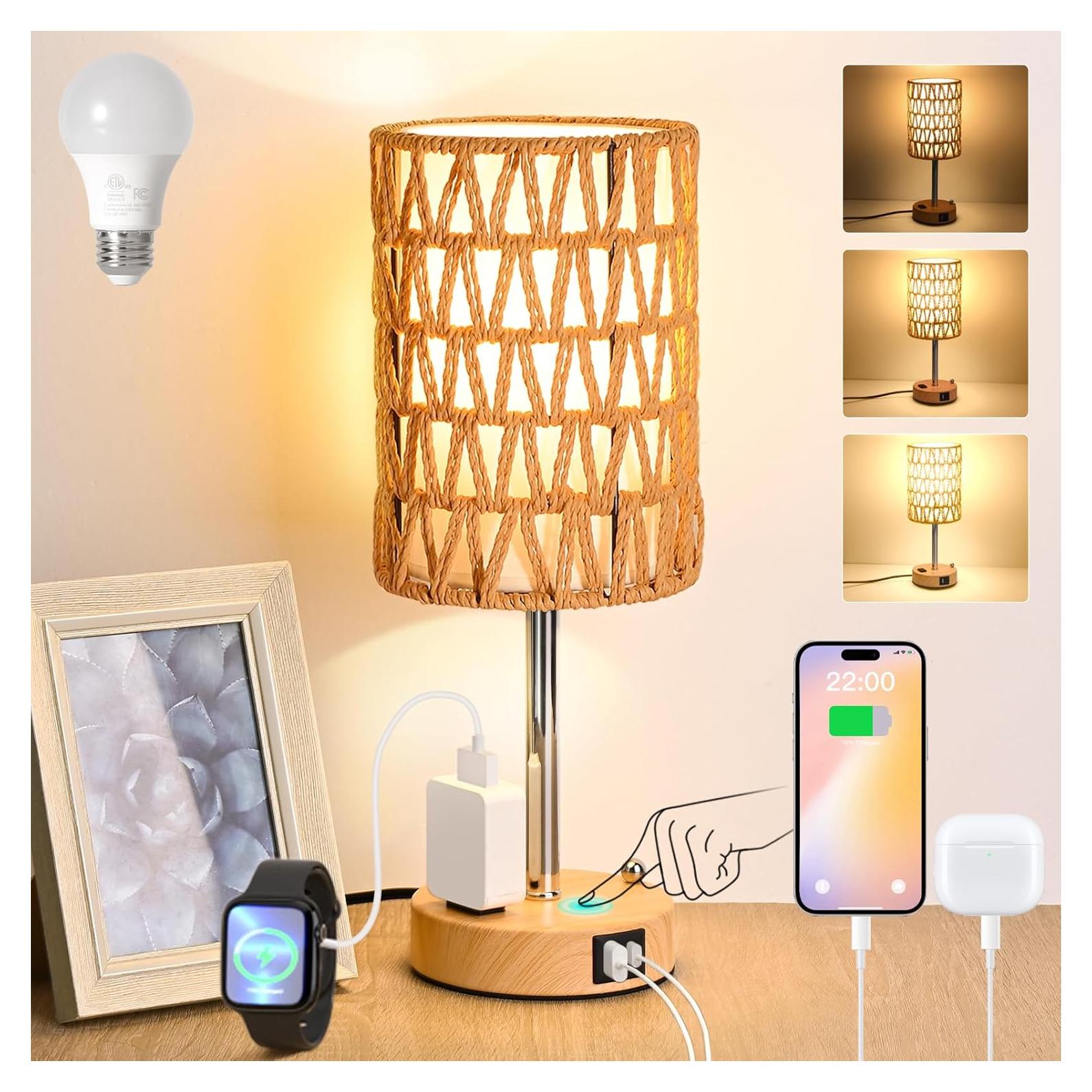 Lámpara de Mesa Boho Plomixius TL828 con Carga USB y LED