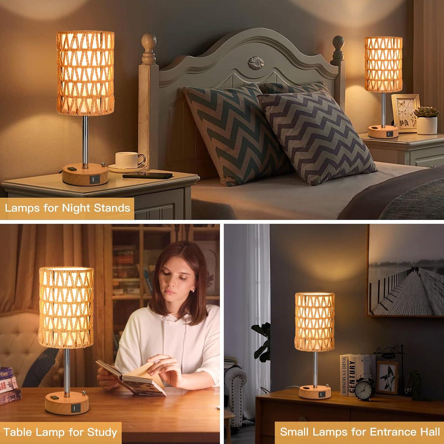 Lámpara de Mesa Boho Plomixius TL828 con Carga USB y LED