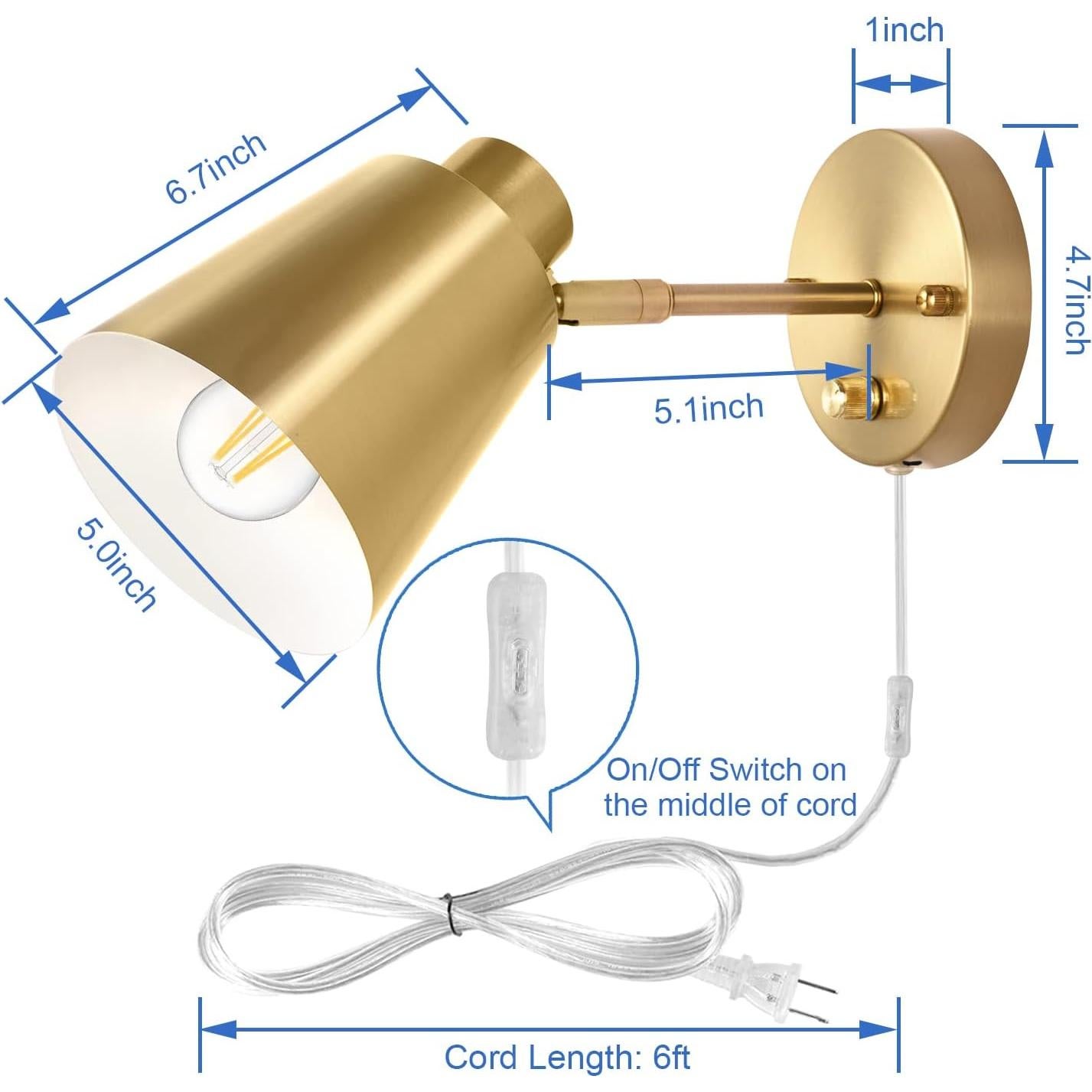 Aplique de pared regulable VATONI oro con bombilla LED 6W
