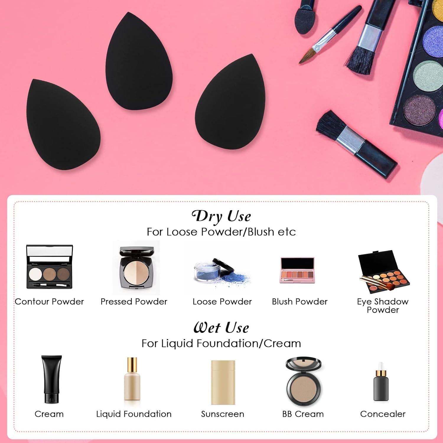 Esponjas de Maquillaje Sibba 6 Piezas Suaves Negro