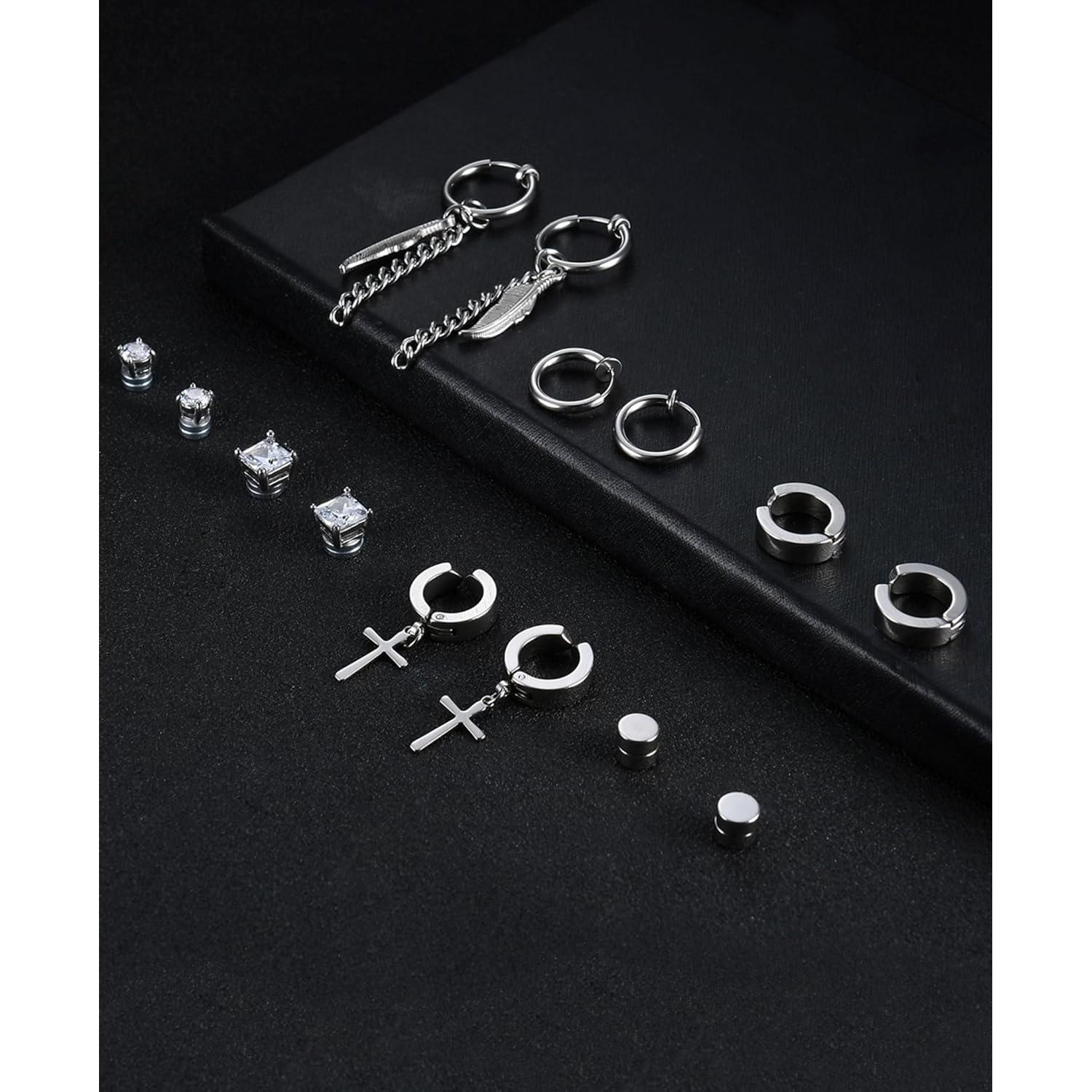 7 Pares de Pendientes Magnéticos Ofeiyaa de Acero Inoxidable