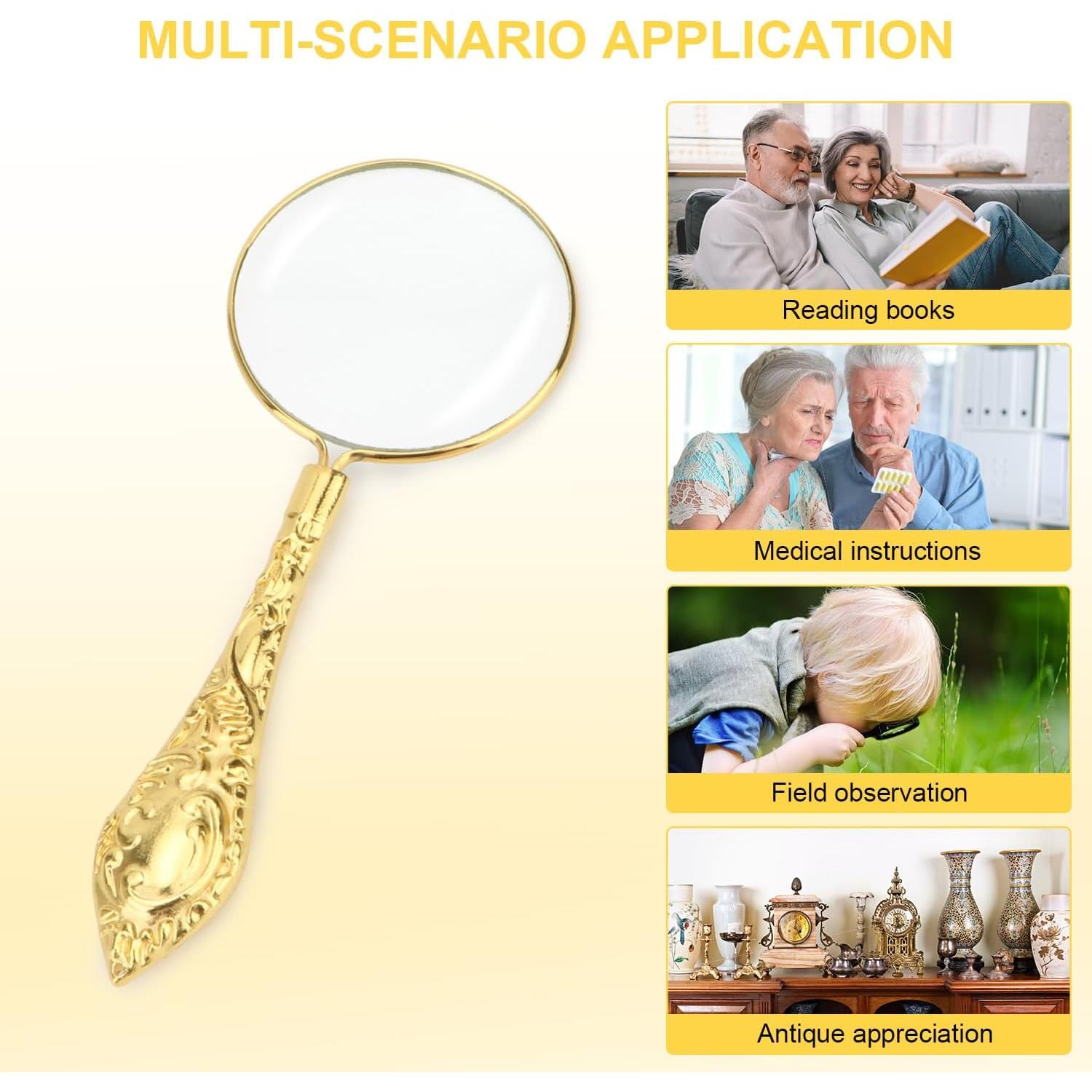 Lupa de Mano Rongon 5X con Mango Dorado para Lectura