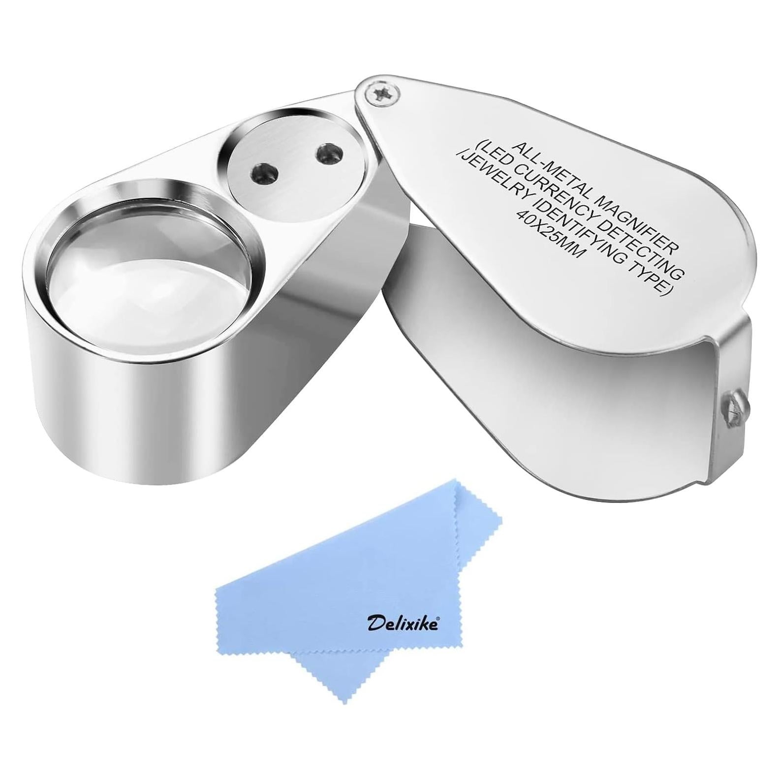 Lupa de Joyero Iluminada 40X Delixike con Luz LED Plegable