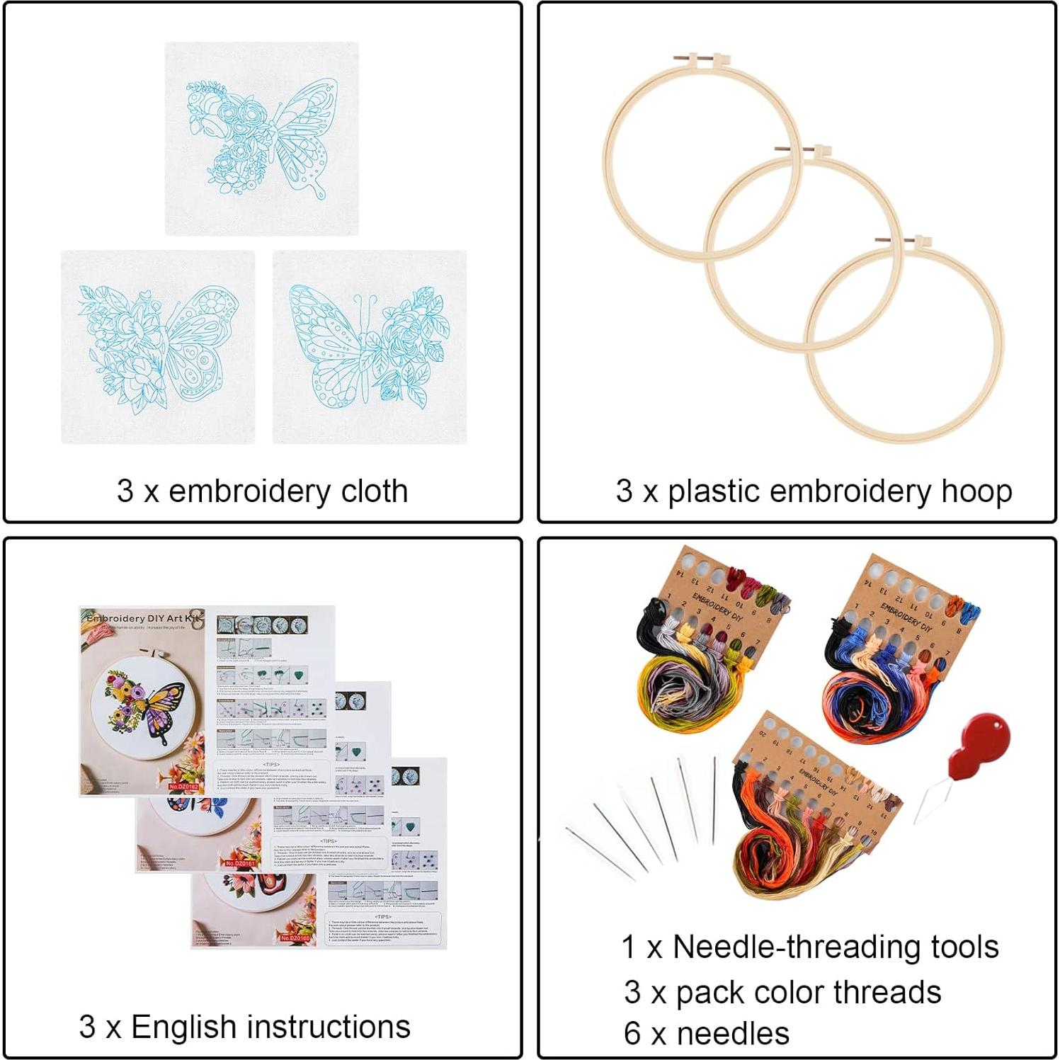 Kit de Bordado Anidaroel Mariposa para Principiantes - 3 Piezas