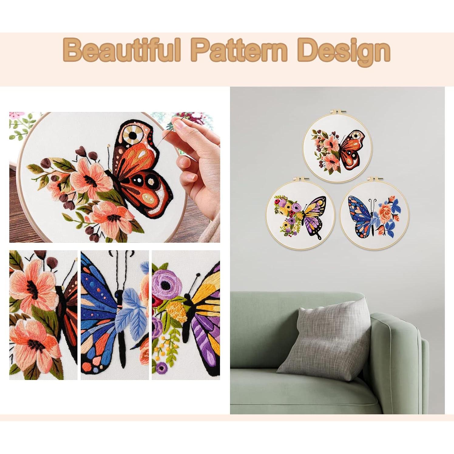 Kit de Bordado Anidaroel Mariposa para Principiantes - 3 Piezas