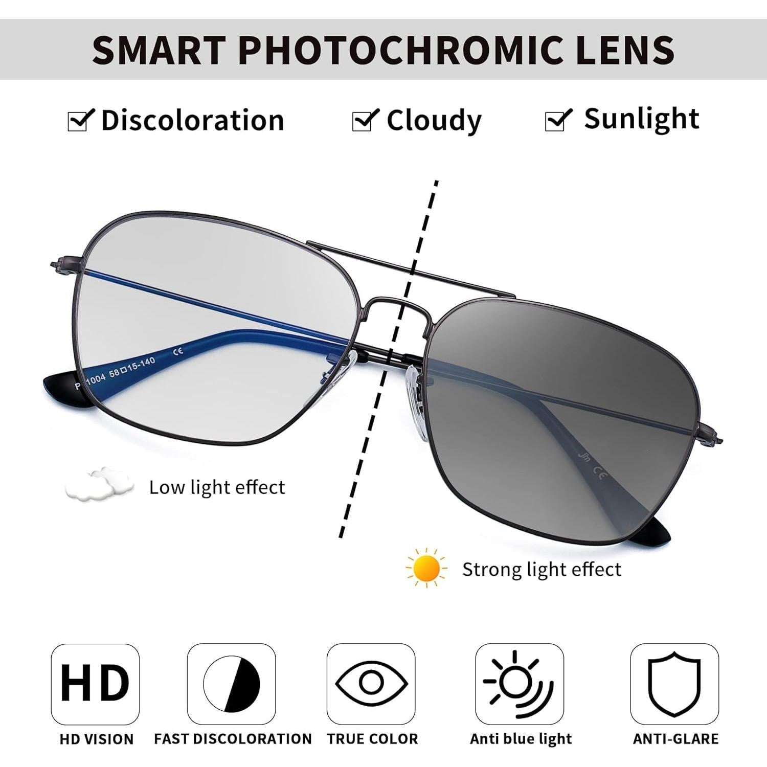 Gafas bloqueadoras de luz azul JM fotocromáticas para adultos