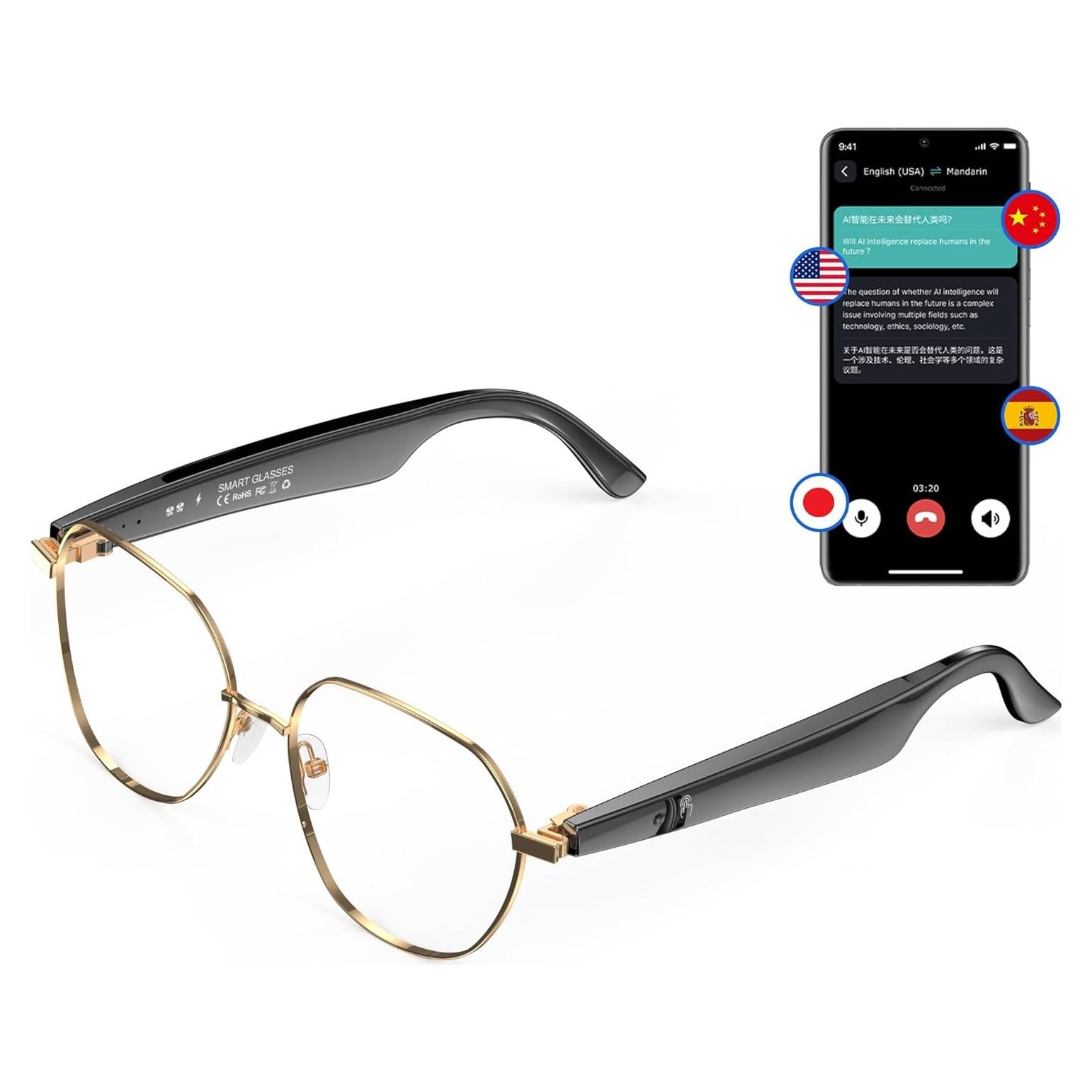 Gafas Inteligentes Bluetooth IEOTT con Traducción 163 Idiomas