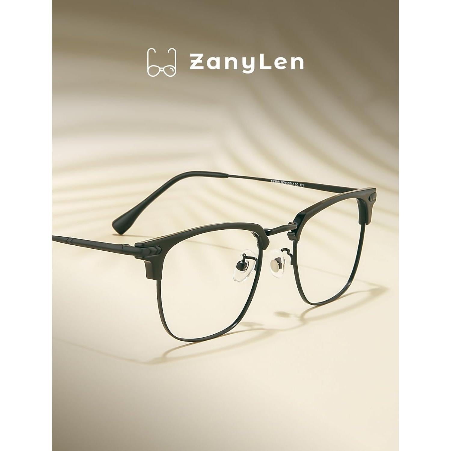 Gafas de luz azul ZanyLen para hombres, montura metal negra