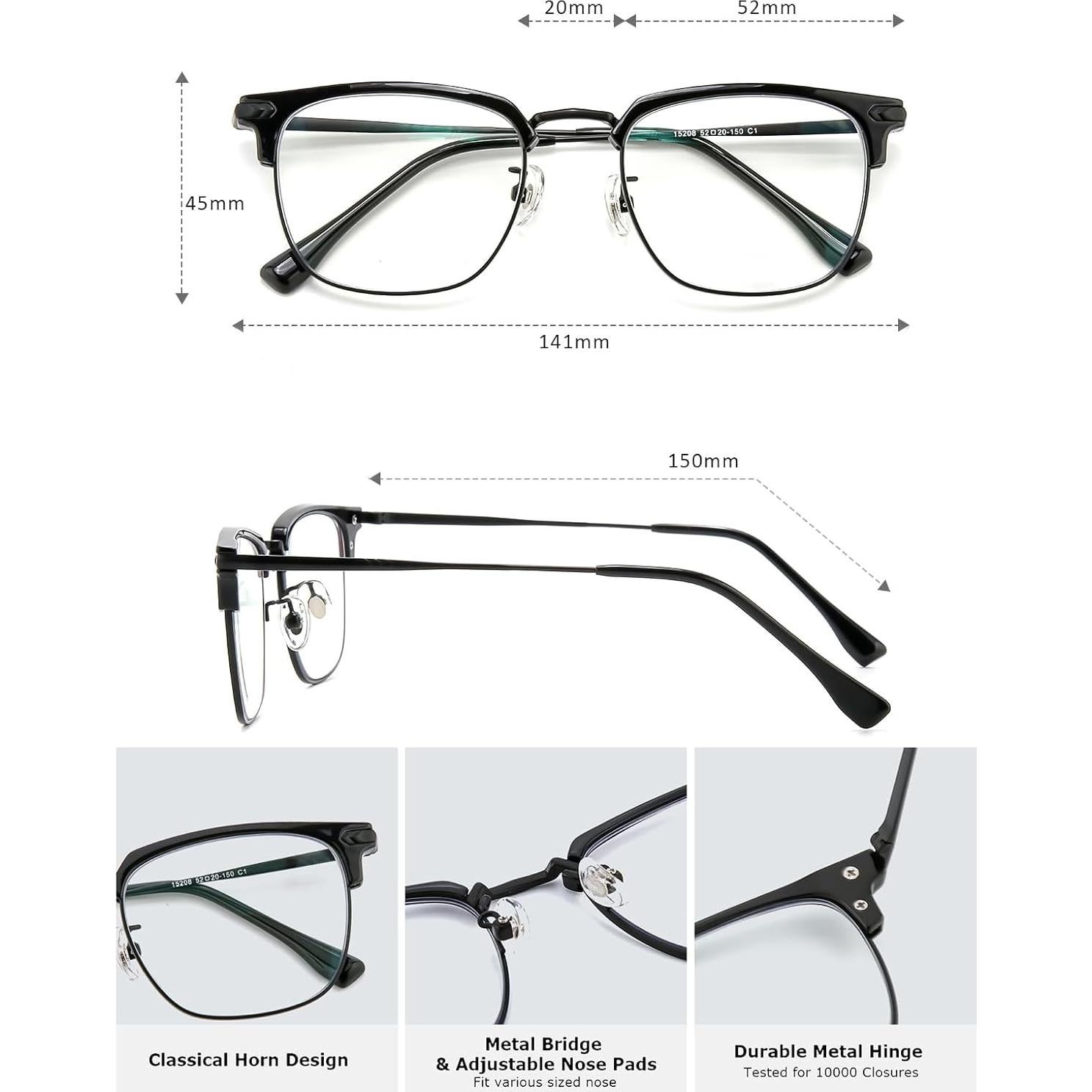 Gafas de luz azul ZanyLen para hombres, montura metal negra