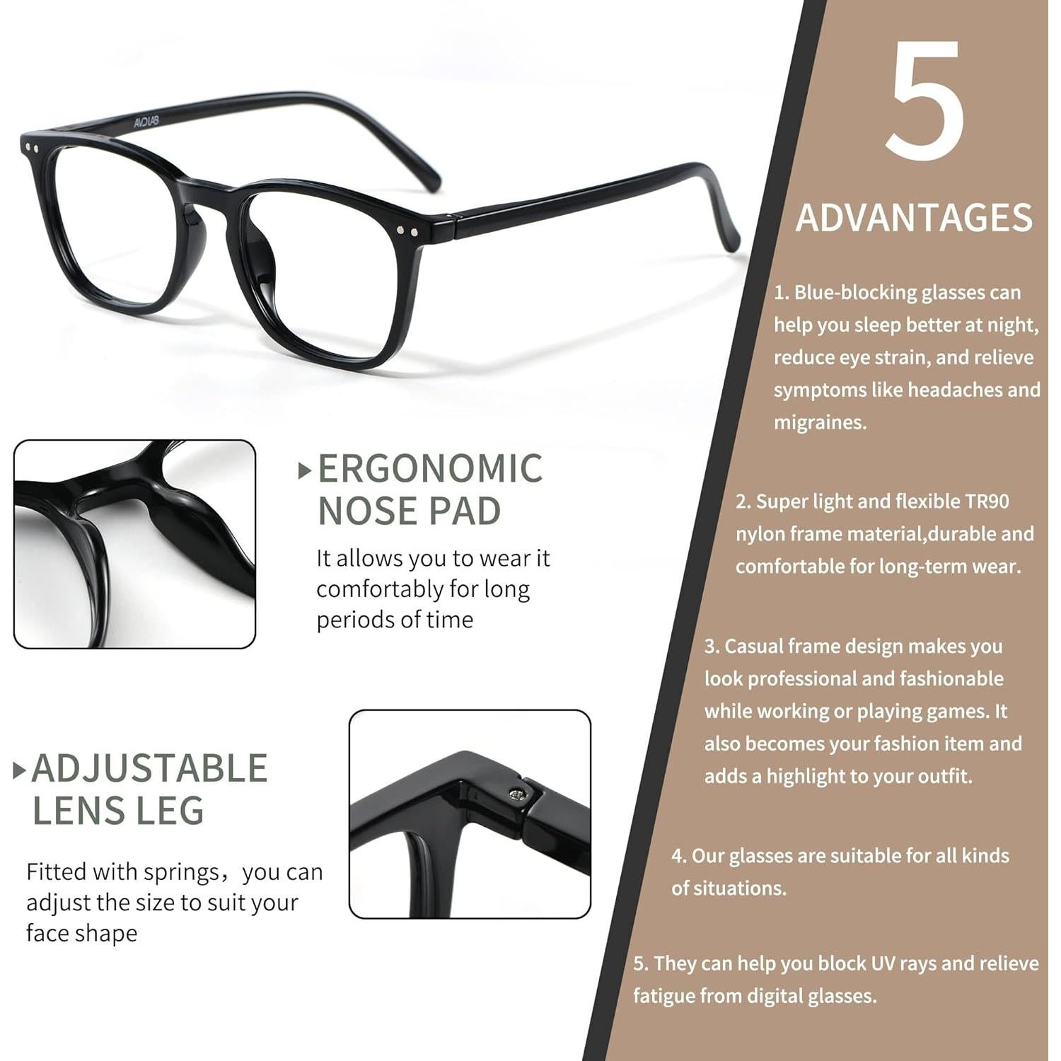 Gafas bloqueadoras de luz azul AVDLAB unisex negro 58mm