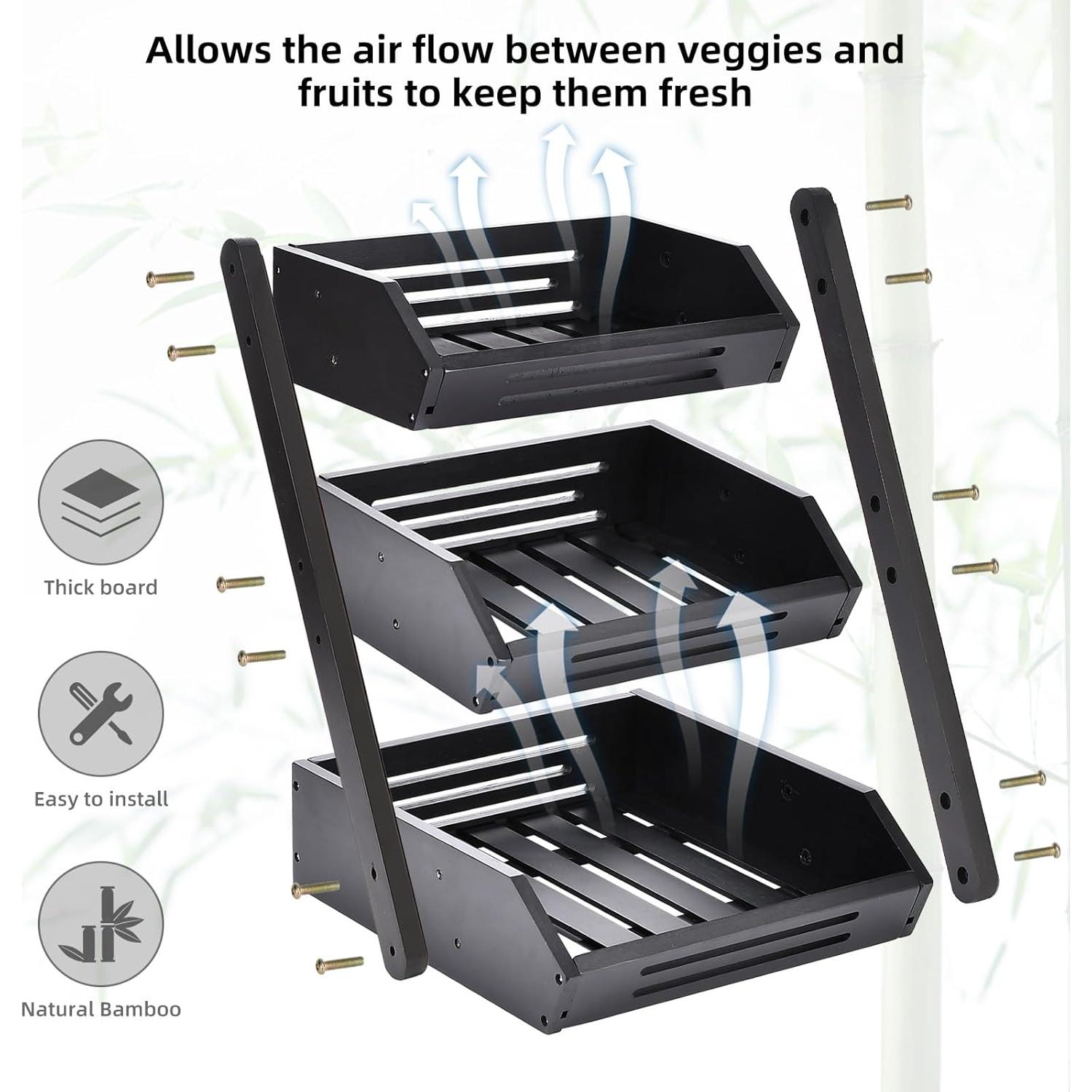 Cesta de Frutas 3 Niveles VIKEYHOME de Bambú Natural 41.1 cm