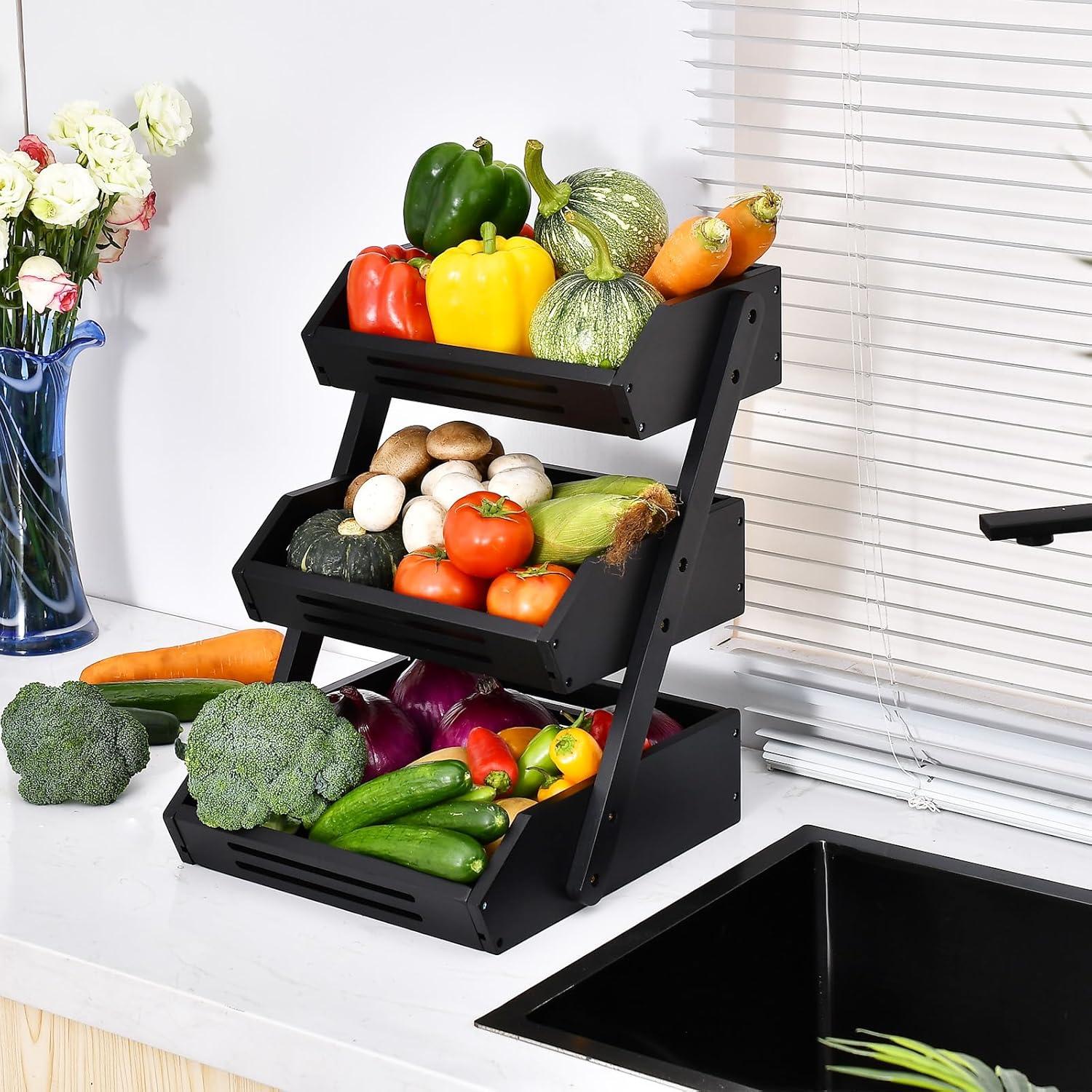 Cesta de Frutas 3 Niveles VIKEYHOME de Bambú Natural 41.1 cm