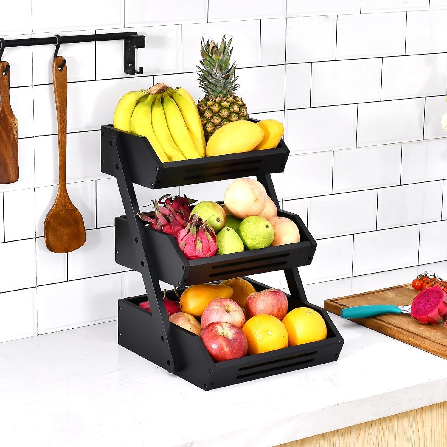 Cesta de Frutas 3 Niveles VIKEYHOME de Bambú Natural 41.1 cm