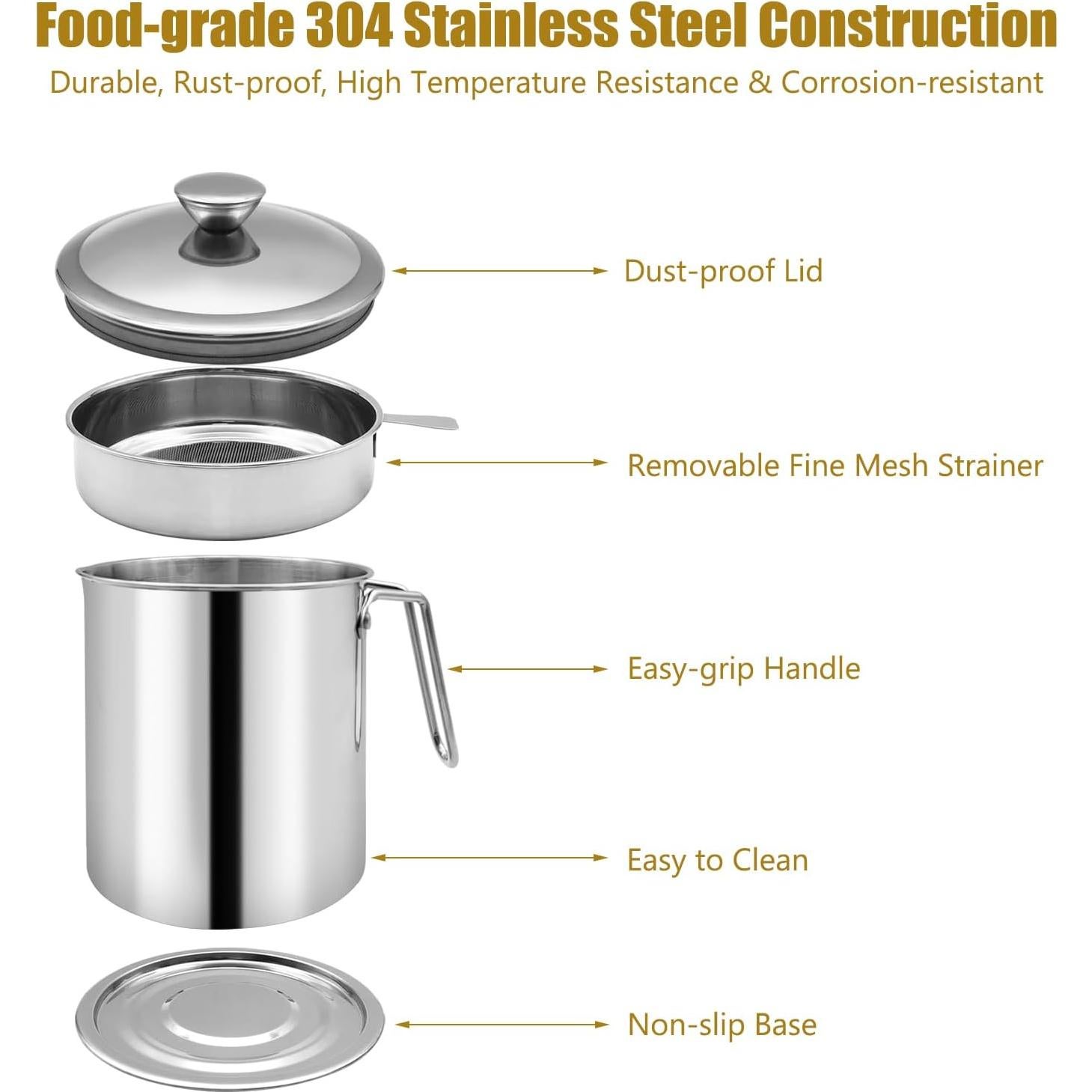 Contenedor de Grasa de Tocino Zalaxt 1.7L con Colador de Acero Inoxidable