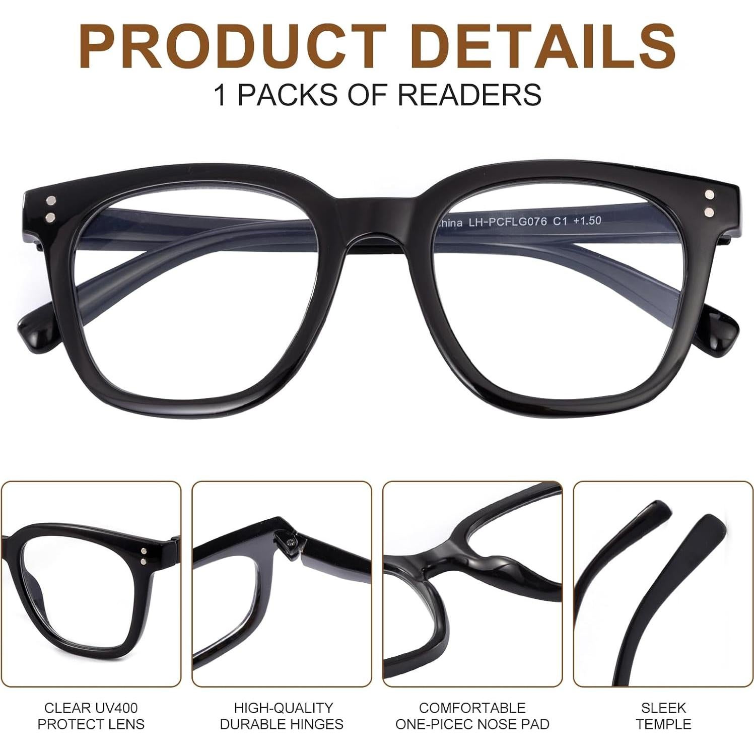 Gafas de lectura Firstsense +1.5 con bloqueo luz azul negras