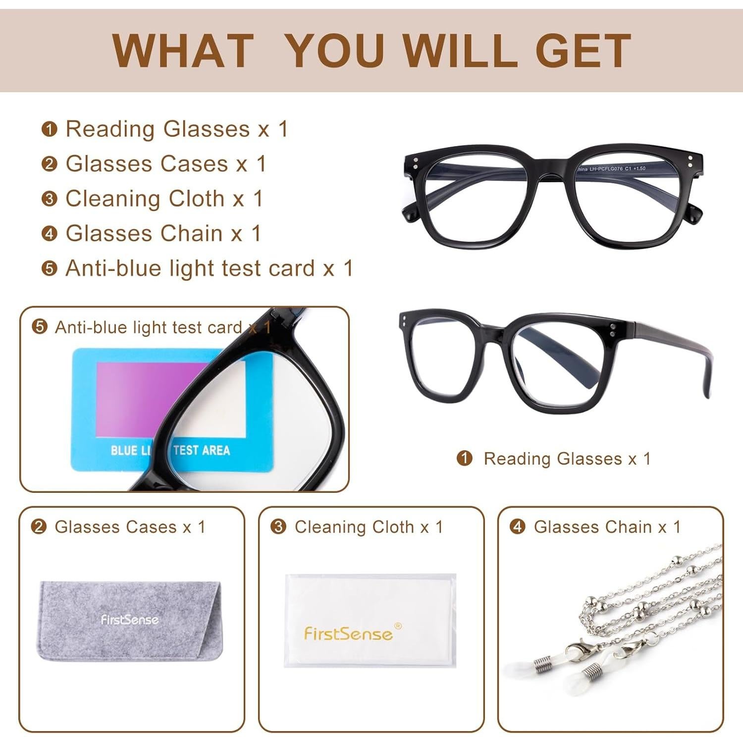 Gafas de lectura Firstsense +1.5 con bloqueo luz azul negras