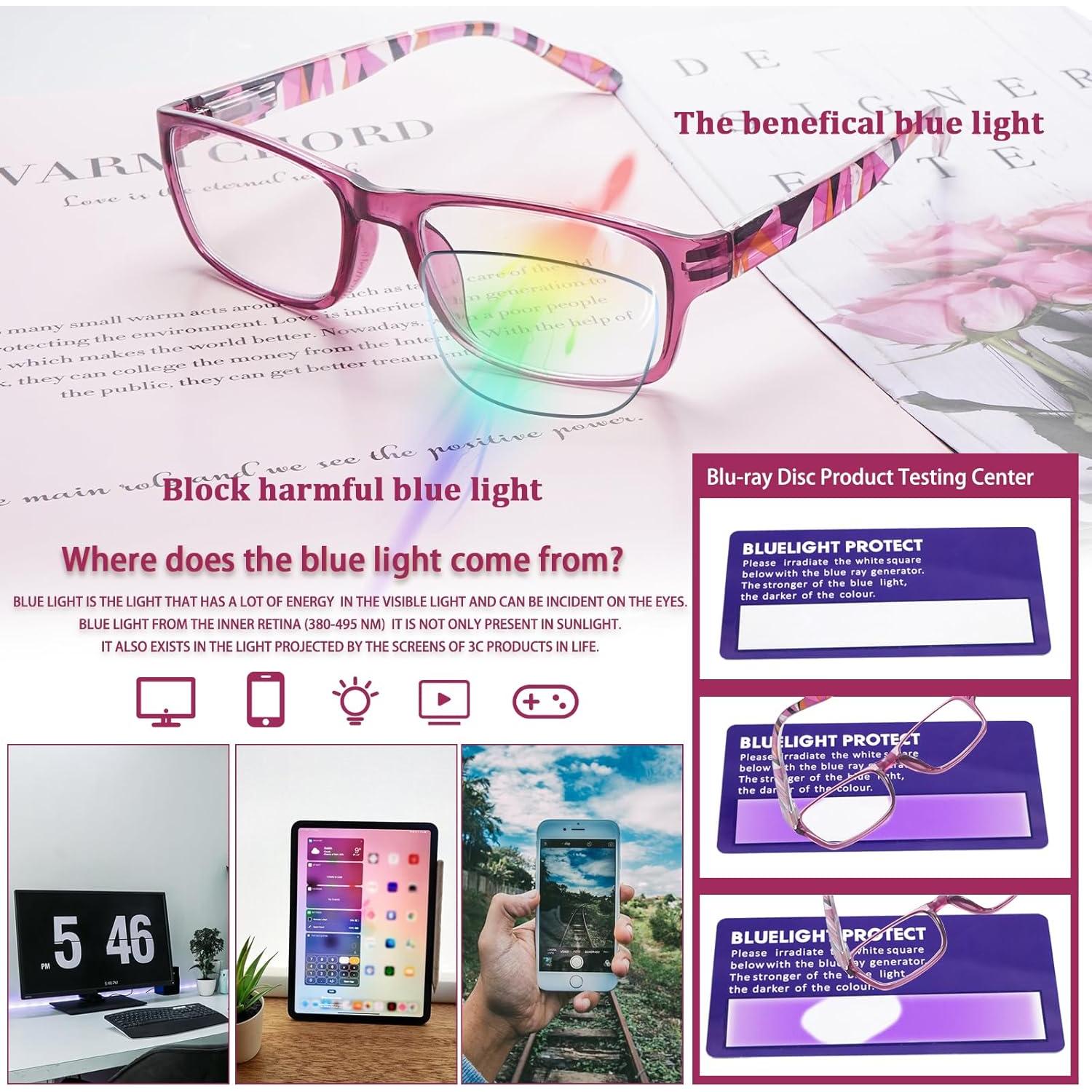 Paquete de 6 Gafas de Lectura Unisex con Bloqueo Luz Azul 1.25D