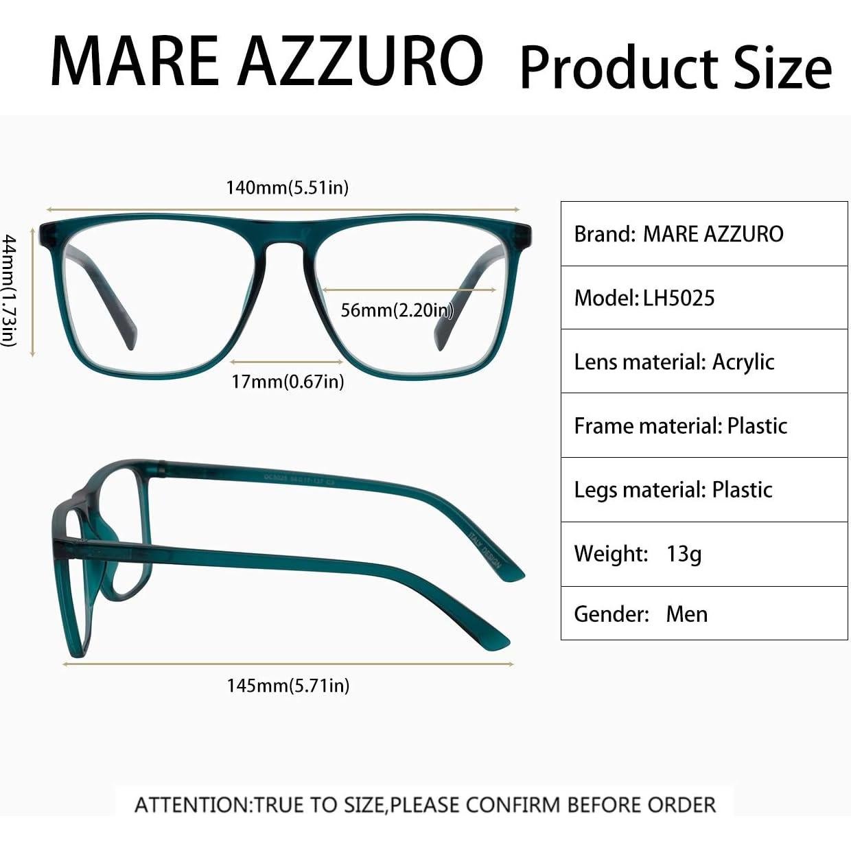 Gafas de Lectura MARE AZZURO +2.75 Hombres Turquesa Rectangulares