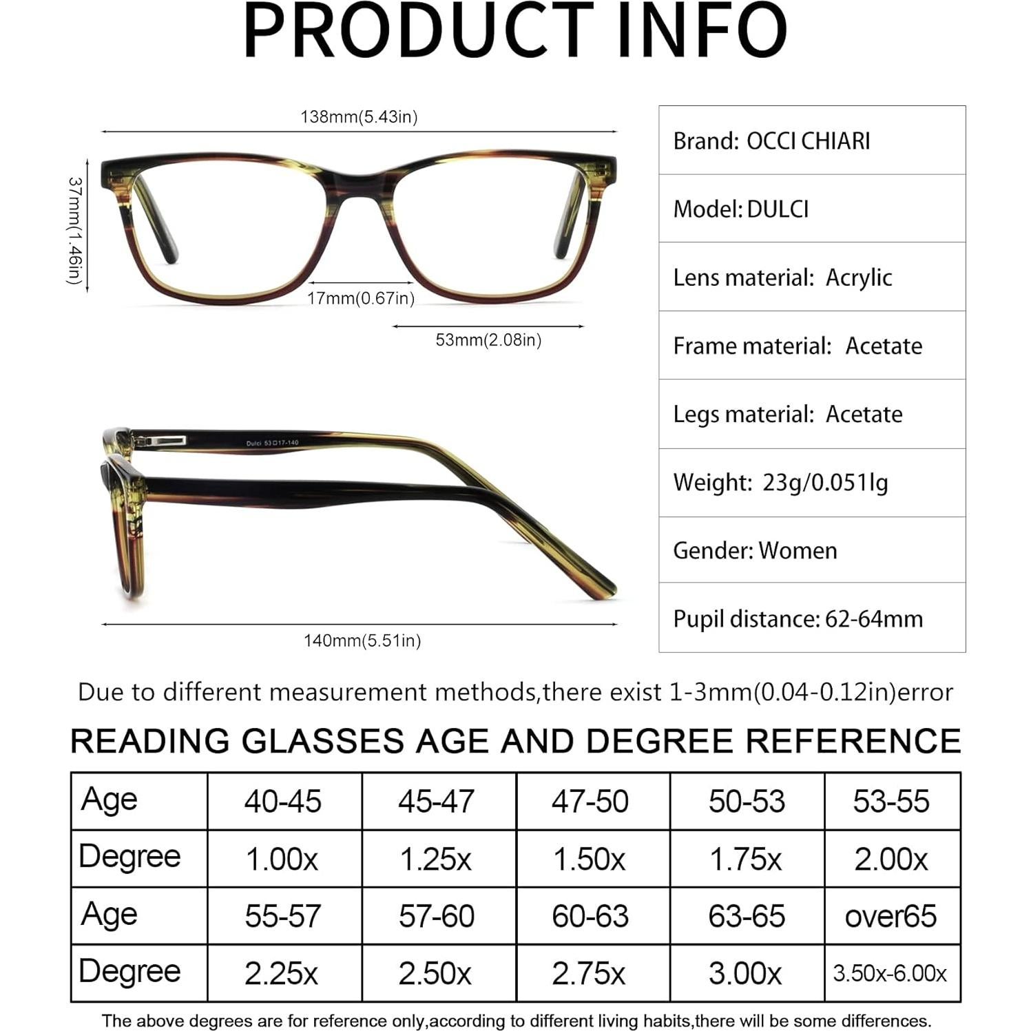 Gafas de Lectura Anti Luz Azul OCCI CHIARI 1.75x para Mujeres