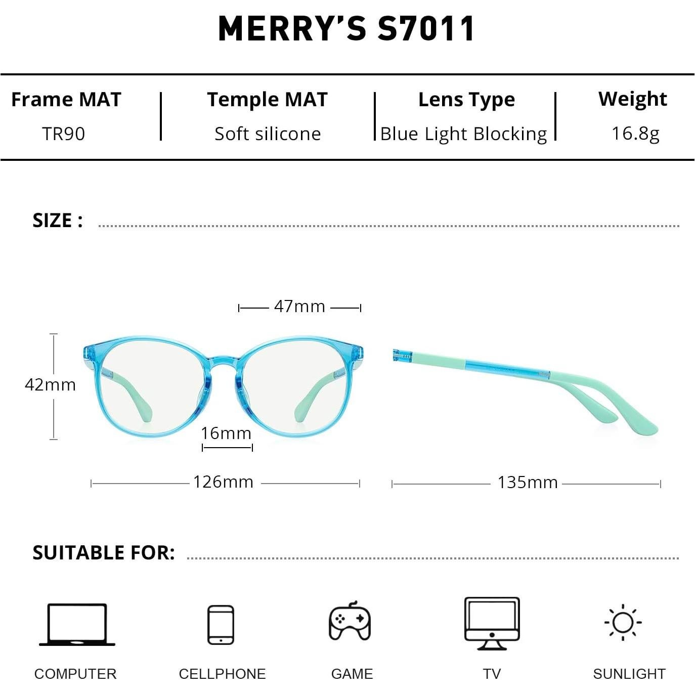 Gafas bloqueadoras de luz azul MERRY'S para niños 6-10 años