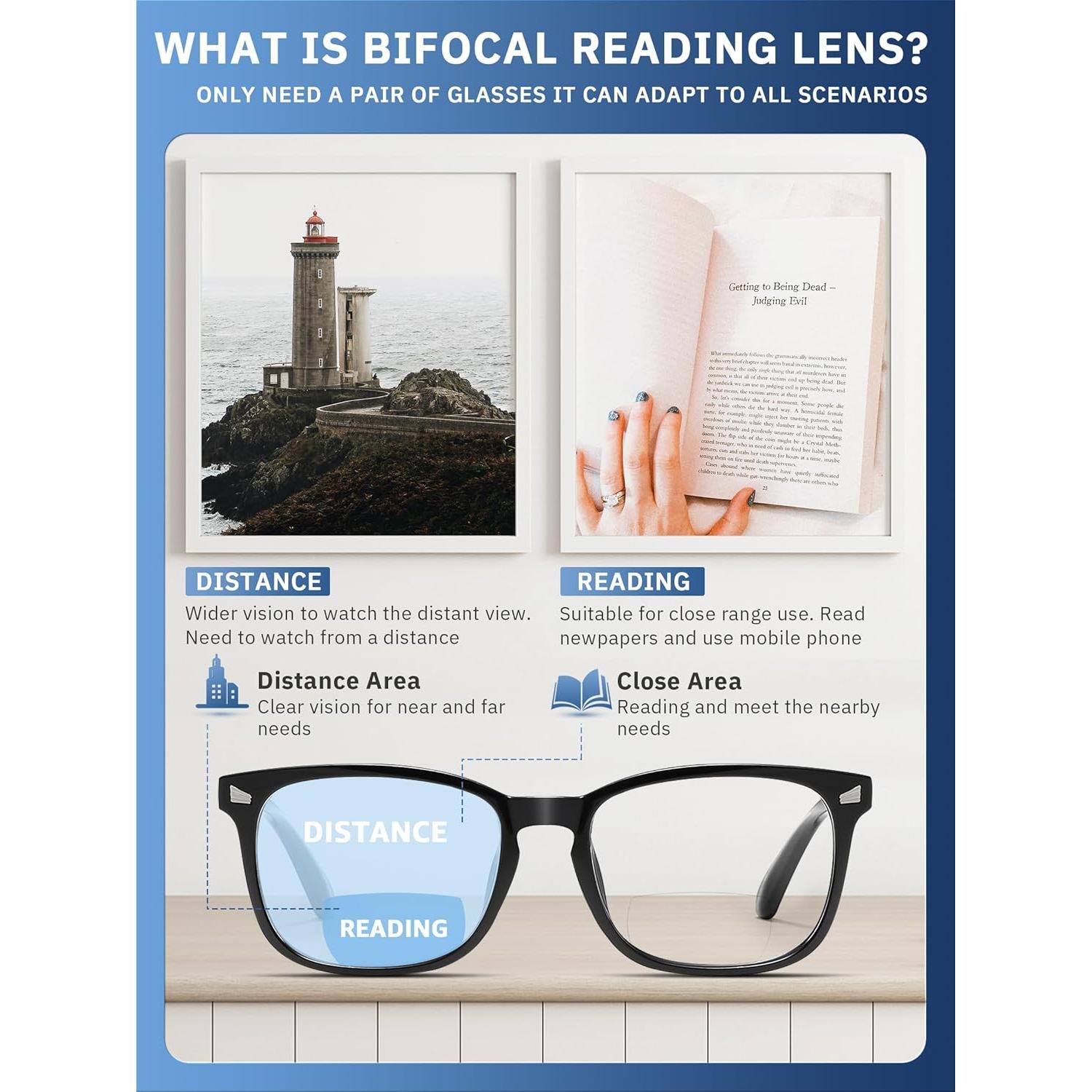 Gafas de lectura bifocales CCVOO con bloqueo luz azul - 5 colores