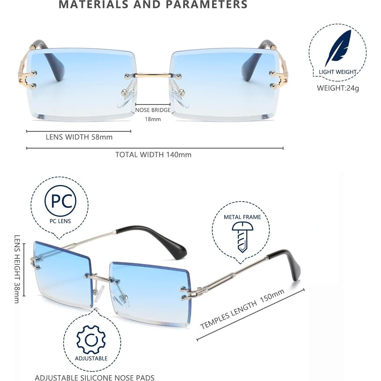 Gafas de sol retro LASPOR unisex sin montura doradas UV400