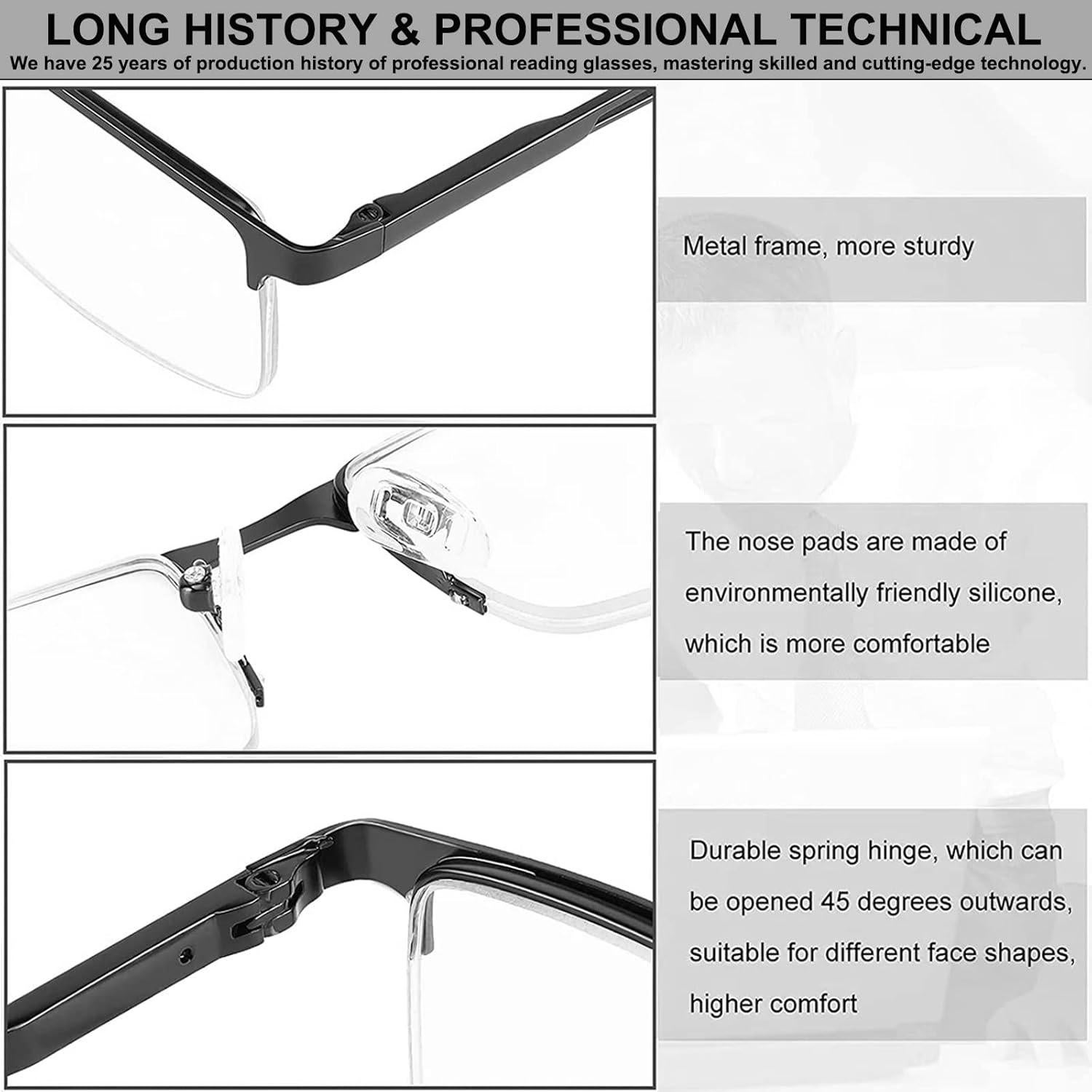 Gafas de Lectura HUYAOPT con Filtro de Luz Azul 0.50x Metal