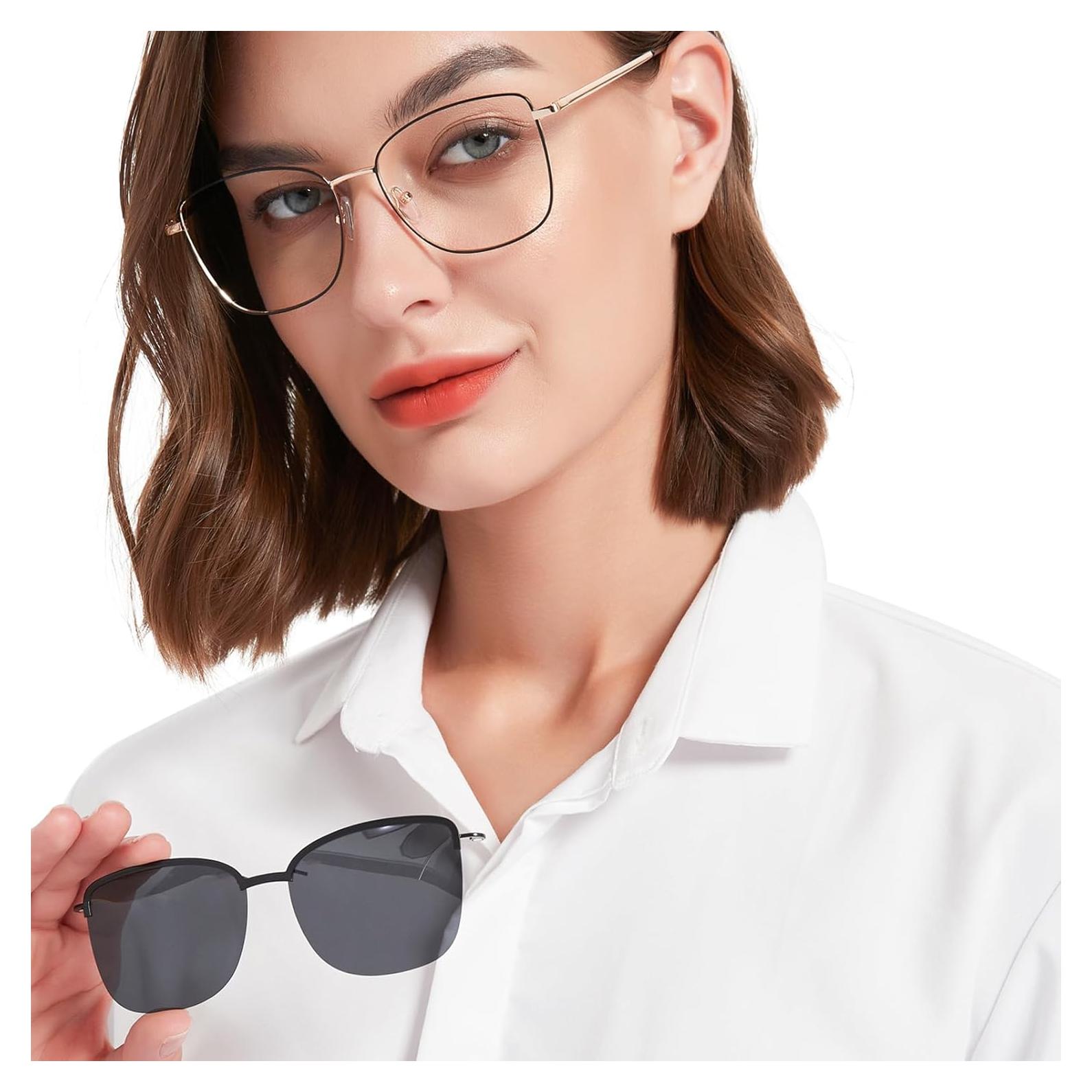 Gafas de Luz Azul y Sol Polarizadas para Mujeres con Clip Magnético