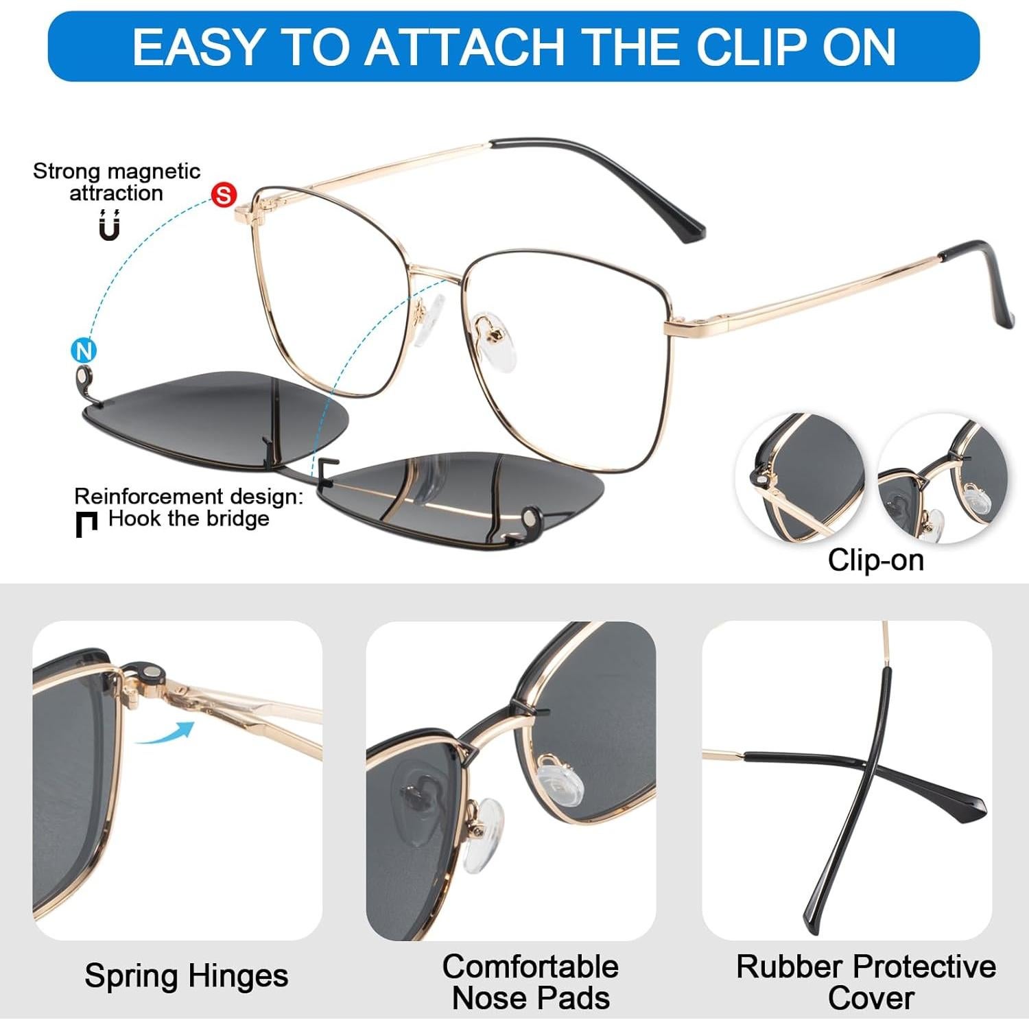 Gafas de Luz Azul y Sol Polarizadas para Mujeres con Clip Magnético