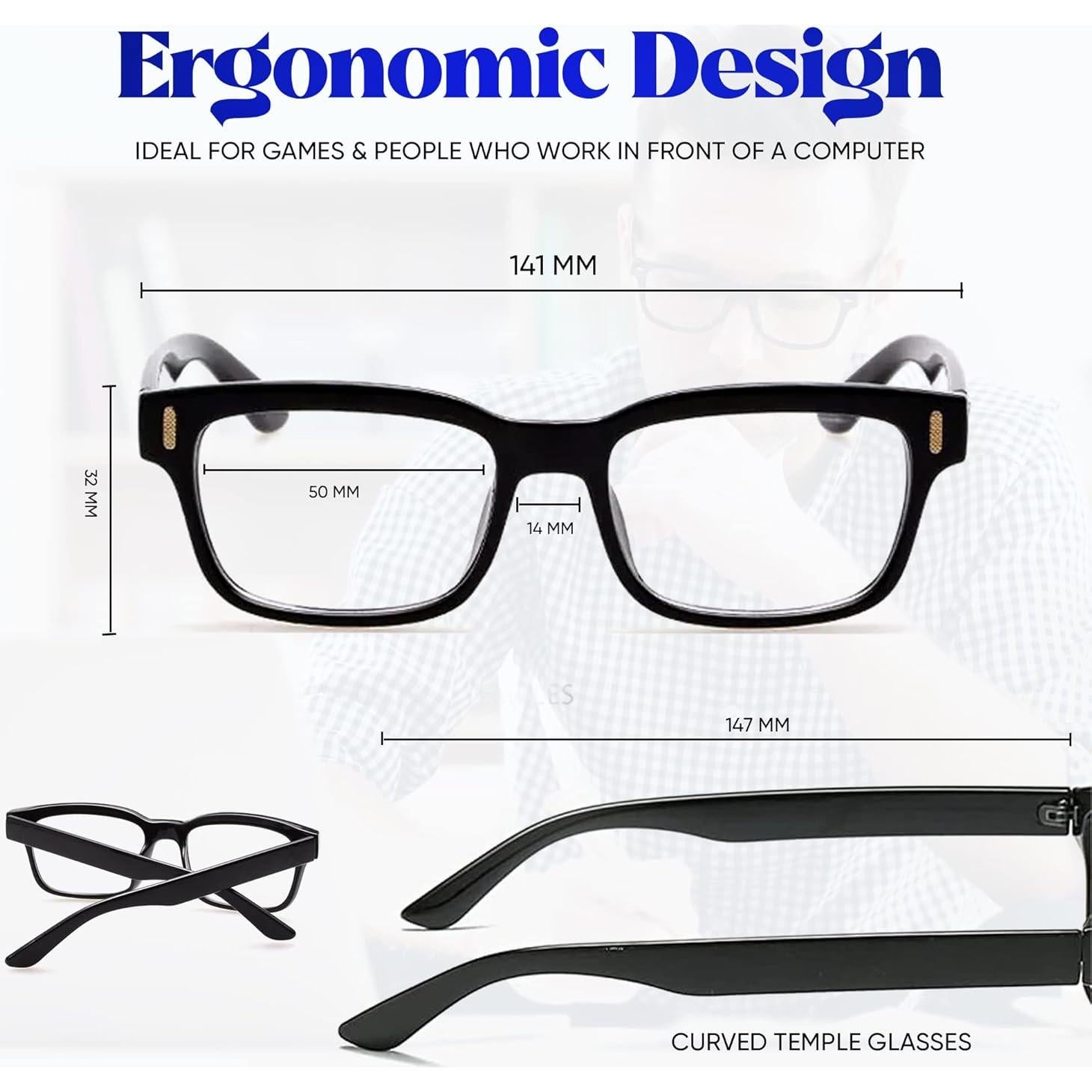 Gafas de luz azul TEXASDELUXE unisex marco negro lentes transparentes